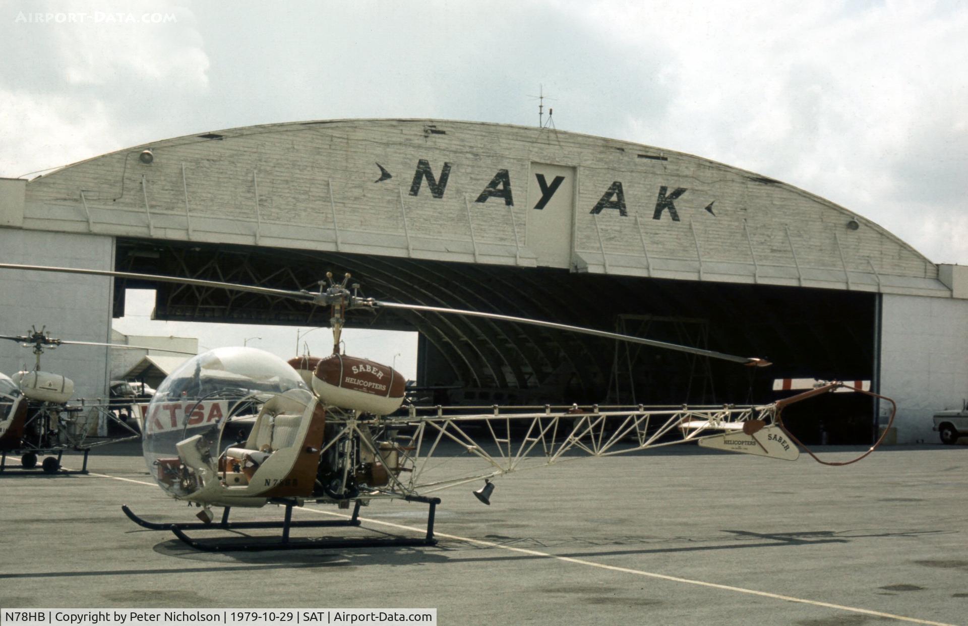 N78HB, Bell 47G-4A C/N 7726, Bell 47G-4A of Saber Helicopters at San Antonio in October 1979.