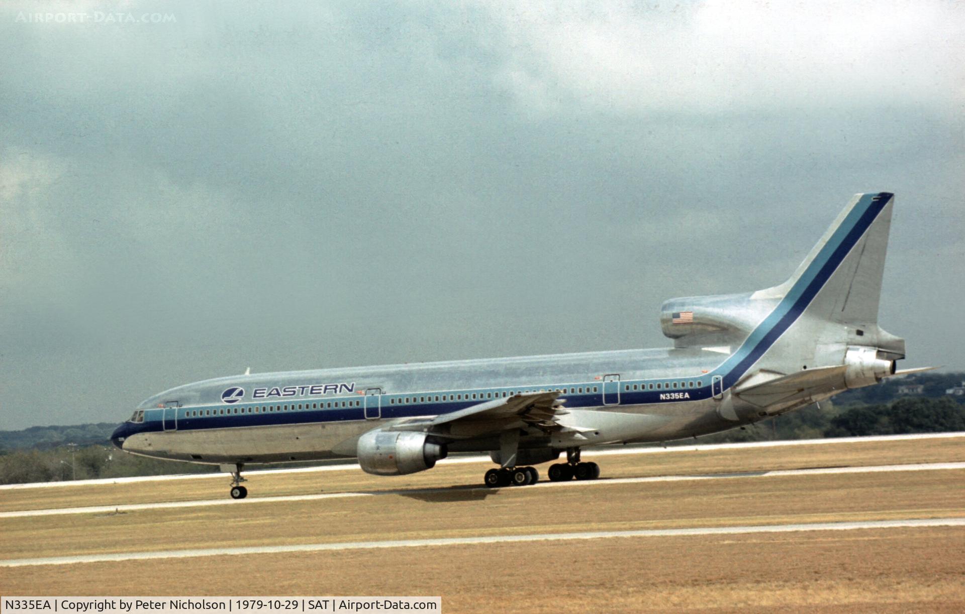 N335EA, Lockheed L-1011-385-1 TriStar 1 C/N 193A-1142, Lockheed TriStar of Eastern Airlines preparing to depart San Antonio in October 1979.