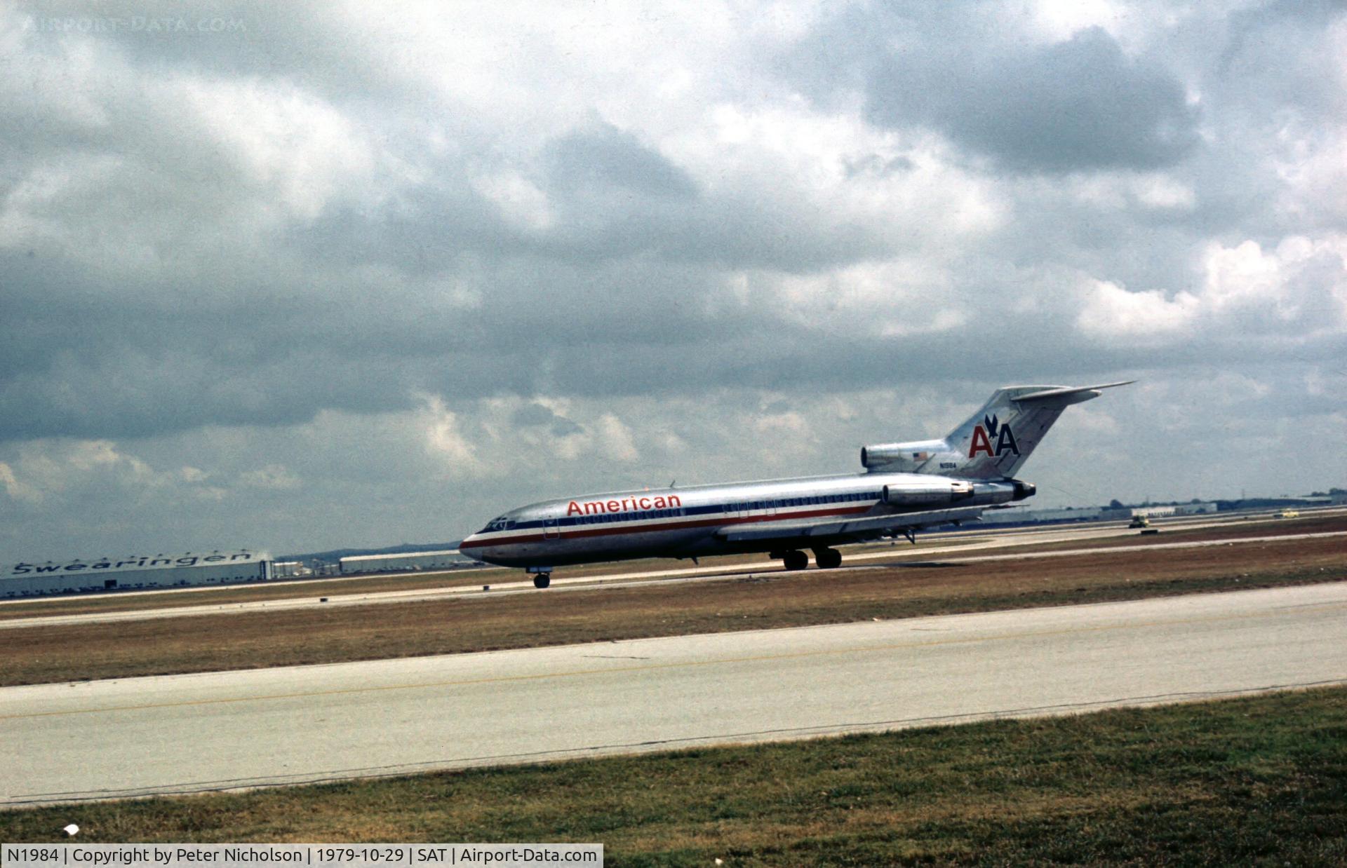 N1984, 1964 Boeing 727-23 C/N 18440, Boeing 727-23 of American Airlines departing San Antonio in October 1979.