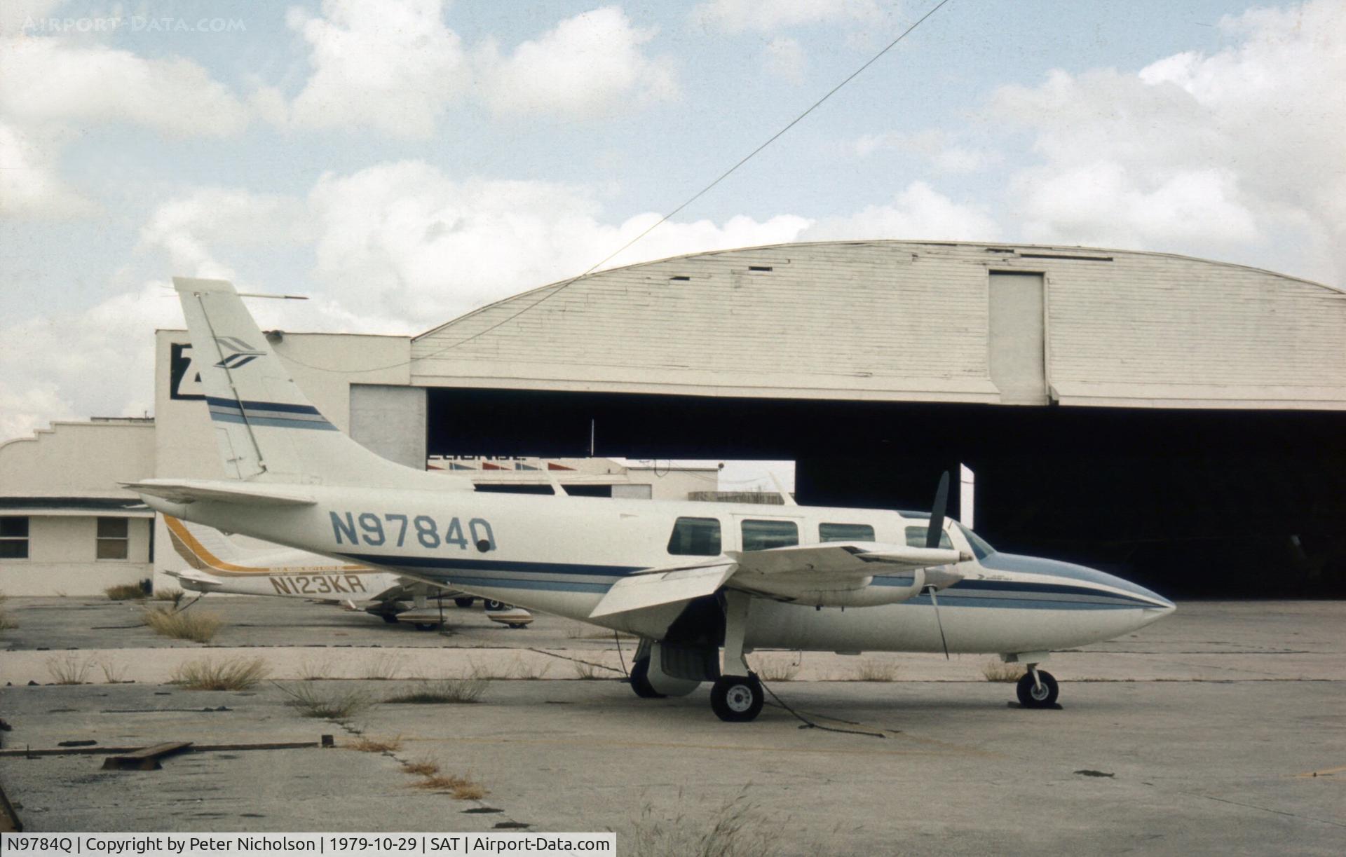 N9784Q, Smith Aerostar 600 C/N 60-0416-143, Seen a year earlier, this Aerostar was still resident at San Antonio in October 1979.