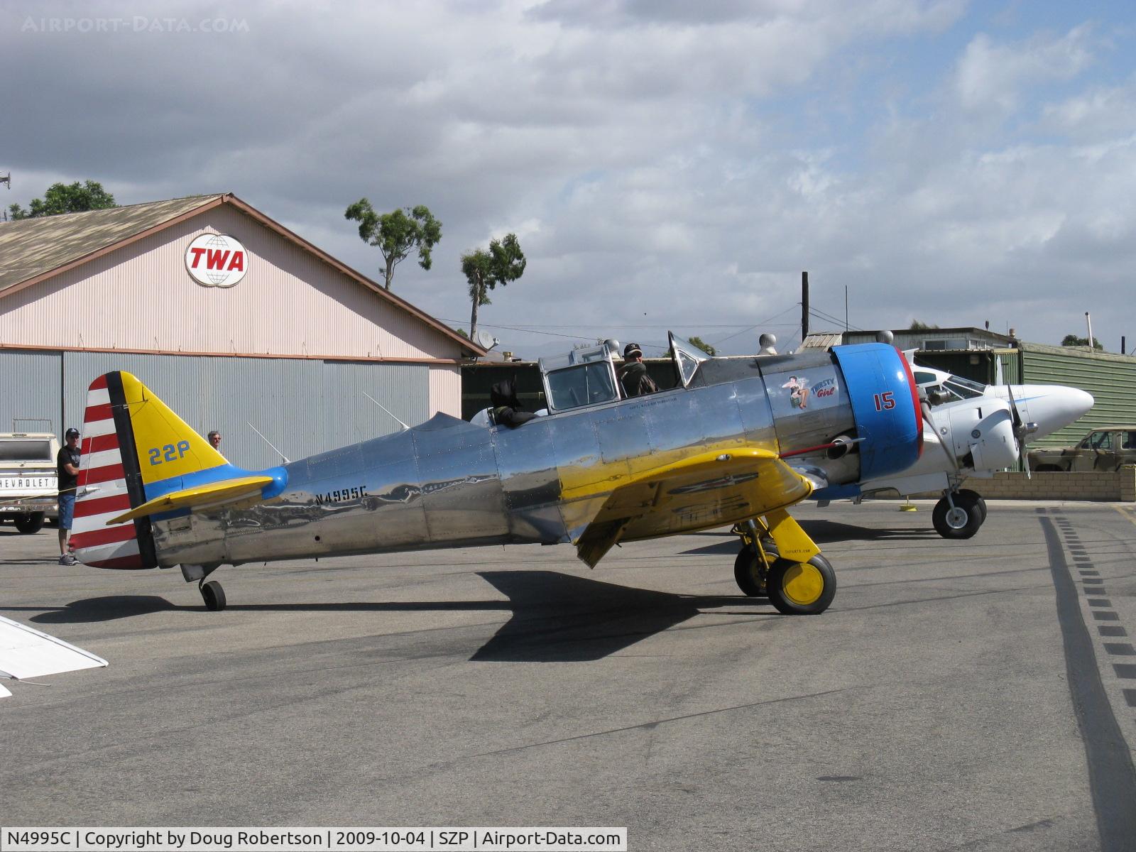 N4995C, 1949 North American T-6G Texan C/N 168-481, 1949 North American T-6G TEXAN 'Thirsty Girl', (1949 factory reman.) P&W R-1340 Wasp 600 Hp, engine runup