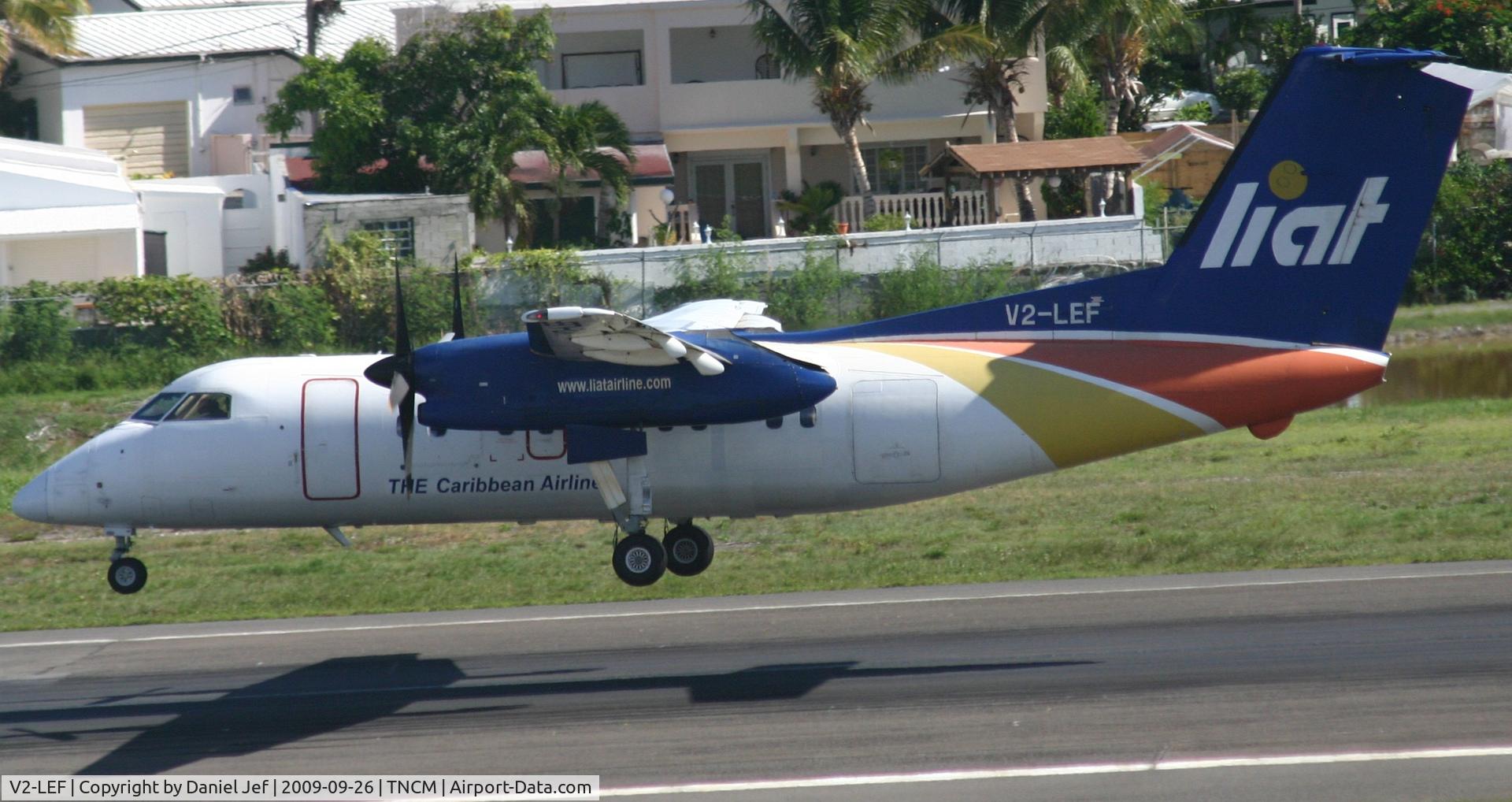 V2-LEF, 1989 De Havilland Canada DHC-8-103 Dash 8 C/N 144, Landing at TNCM