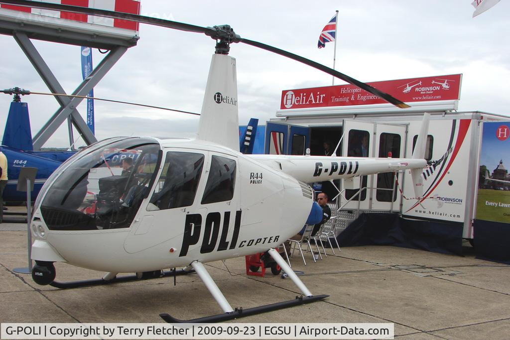 G-POLI, 2009 Robinson R44 Raven II C/N 12665, Exhibited at HeliTech 2009 at Duxford