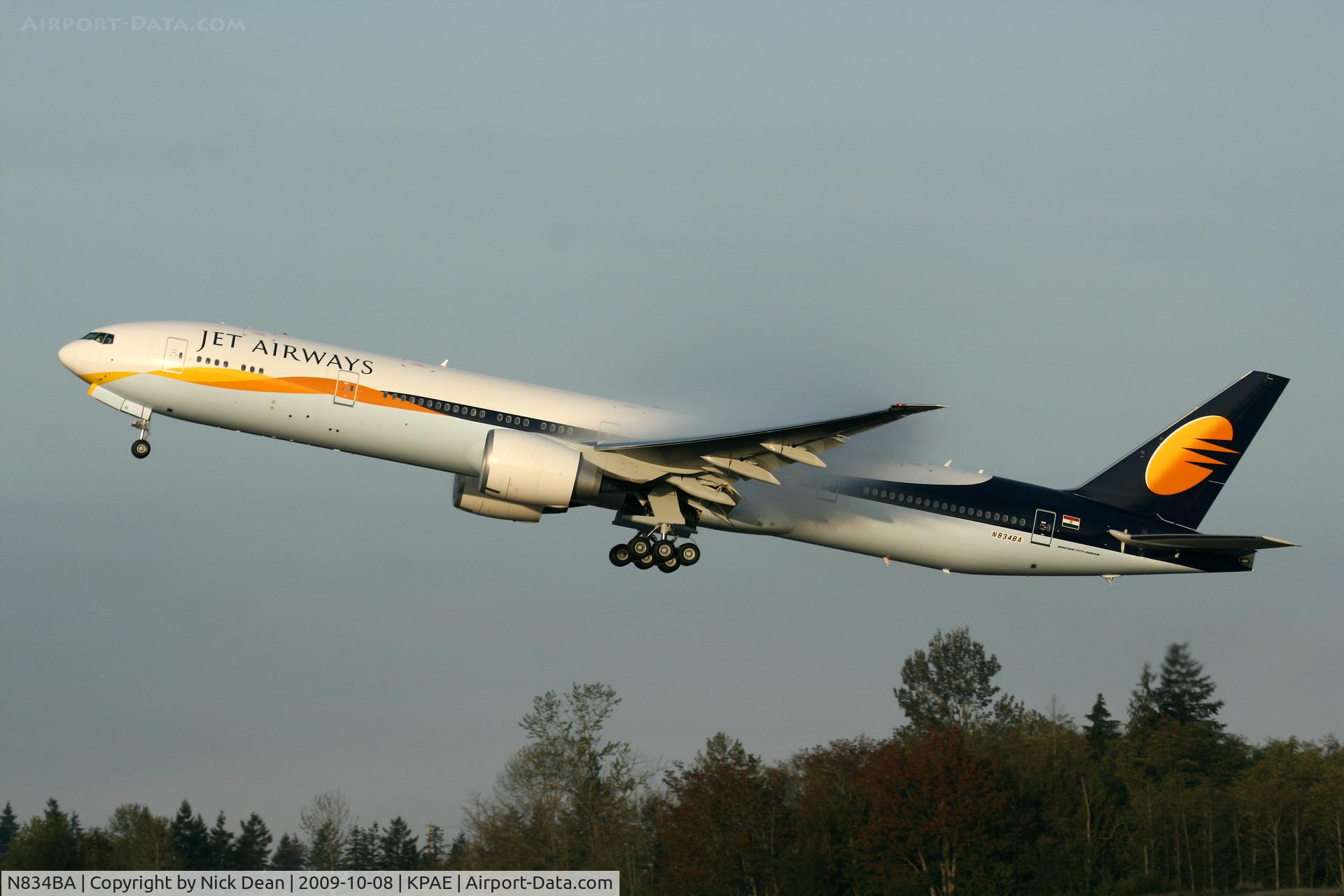 N834BA, 2009 Boeing 777-35R/ER C/N 36563, KPAE BOE771 N834BA (VT-JEL) departs 16R on the ferry flight to storage at Marana AZ