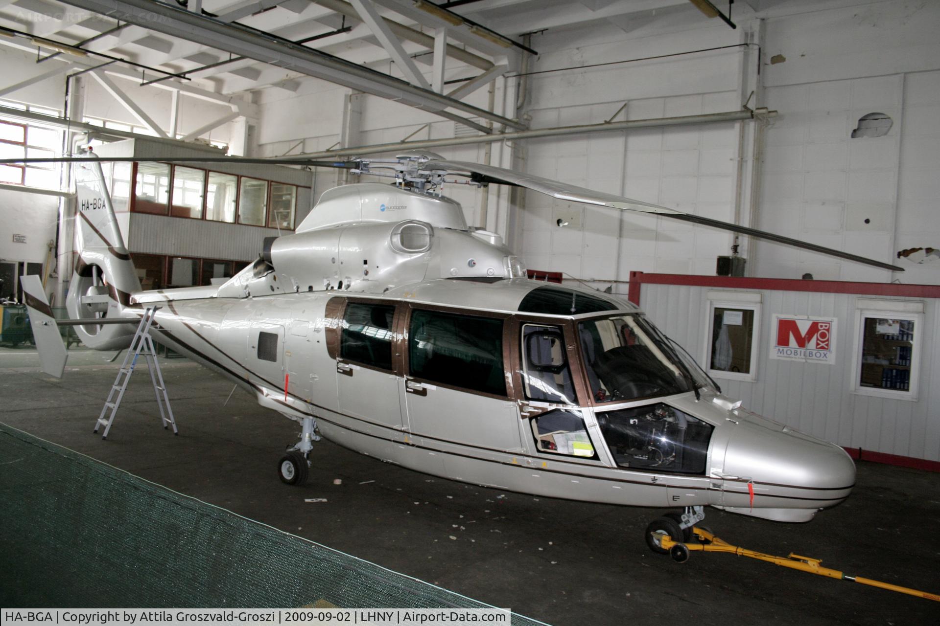 HA-BGA, Aerospatiale SA-365N Dauphin 2 C/N 6786, Nyíregyháza Airport - Hangár