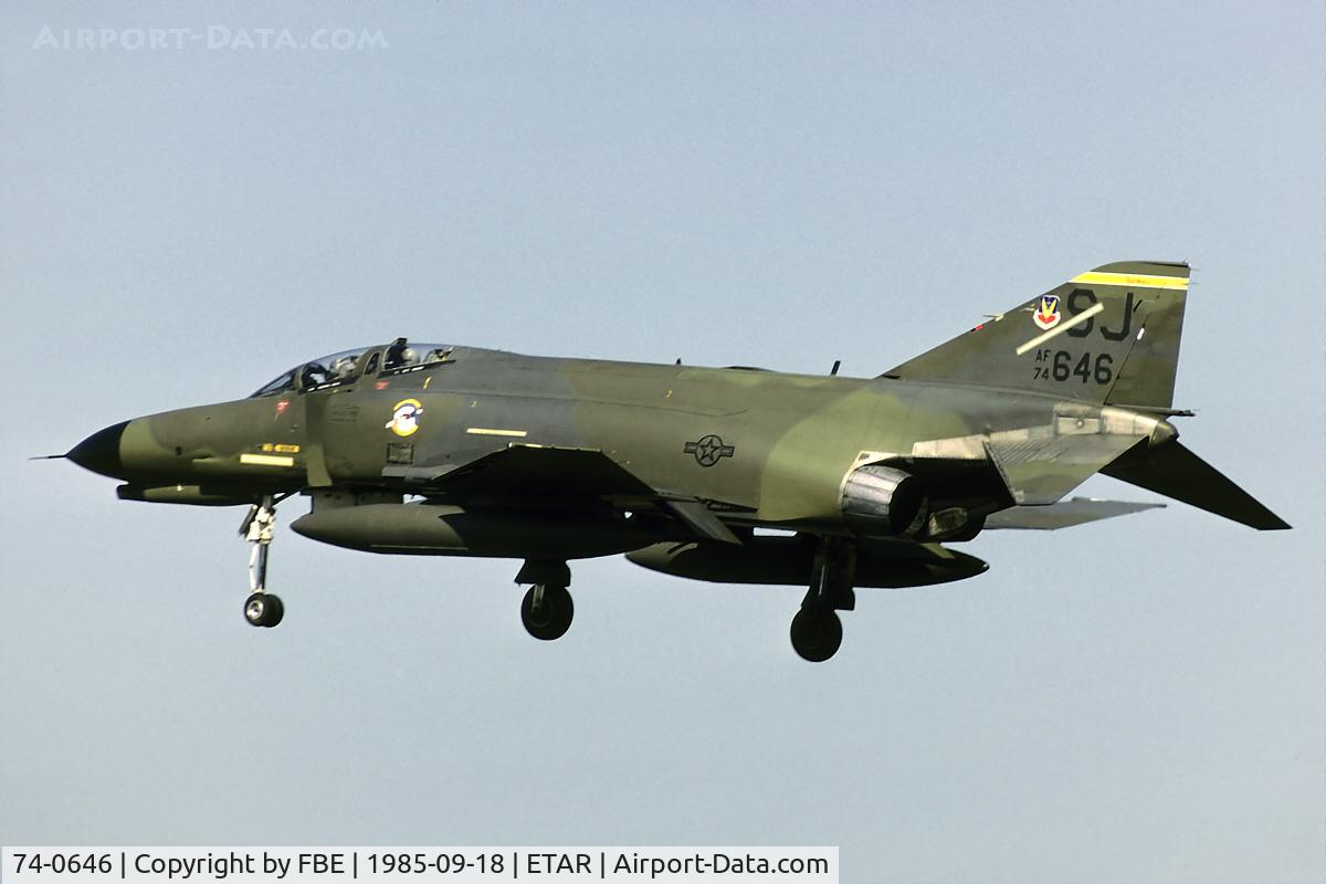 74-0646, 1974 McDonnell Douglas F-4E Phantom II C/N 4797, on final at Ramstein AB returning from a crested cap mission