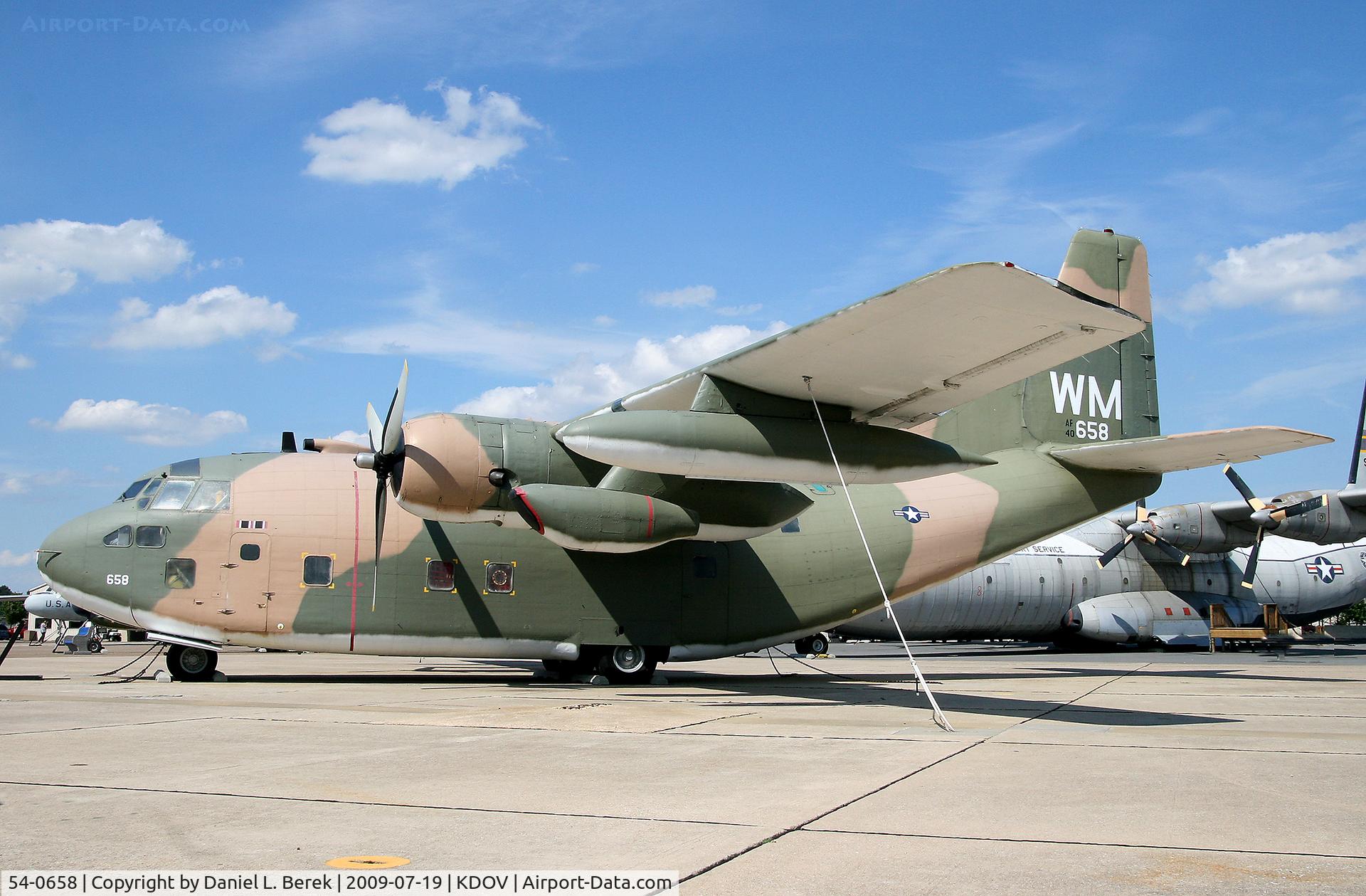 54-0658, 1954 Fairchild C-123K Provider C/N 20107, This provider has been preserved in Vietnam-era camouflage.