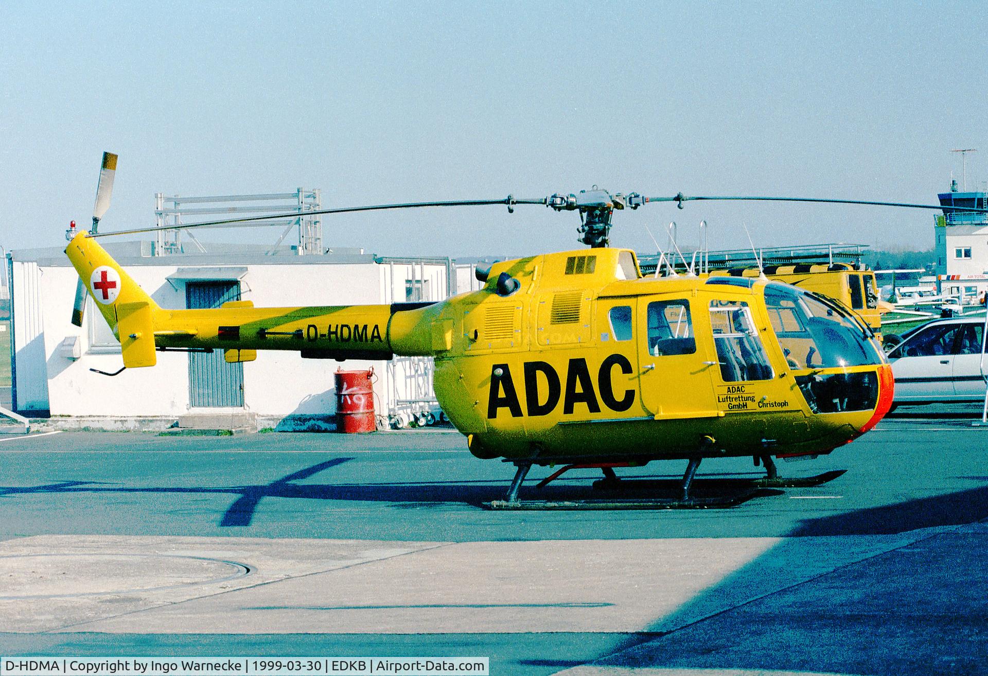 D-HDMA, 1978 MBB Bo-105CB-2 C/N S-414, MBB Bo 105CBS of ADAC Luftrettung (EMS) at Bonn-Hangelar airfield