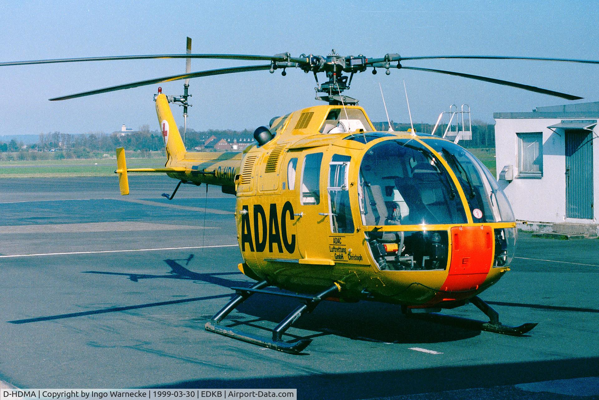 D-HDMA, 1978 MBB Bo-105CB-2 C/N S-414, MBB Bo 105CBS of ADAC Luftrettung (EMS) at Bonn-Hangelar airfield