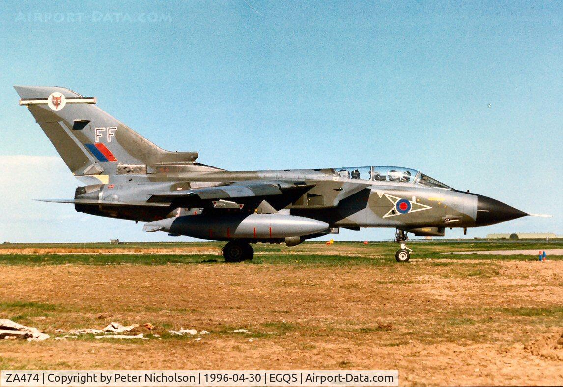 ZA474, 1983 Panavia Tornado GR.1B C/N 300/BS104/3140, Tornado GR.1B of 12 Squadron seen at Lossiemouth in April 1996.