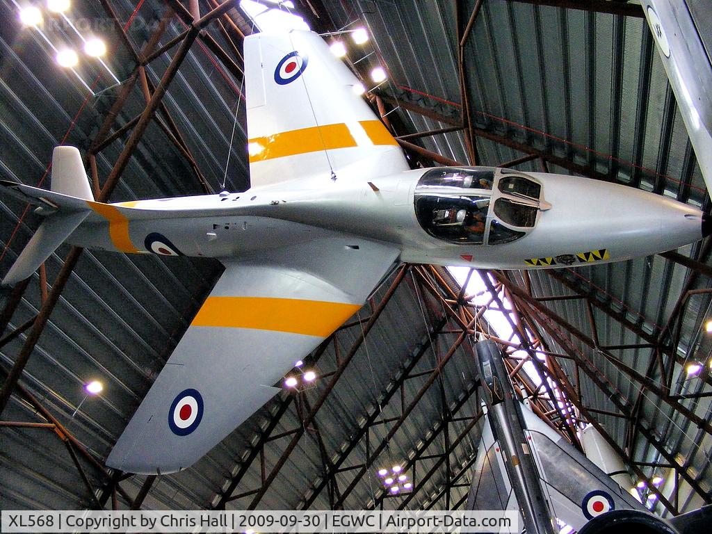 XL568, 1958 Hawker Hunter T.7A C/N 41H-693719, A dual-control training version of the classic single-seat Hunter, the first prototype Hunter trainer flying in July 1955, and featured side-by-side seating for the student pilot and instructor.