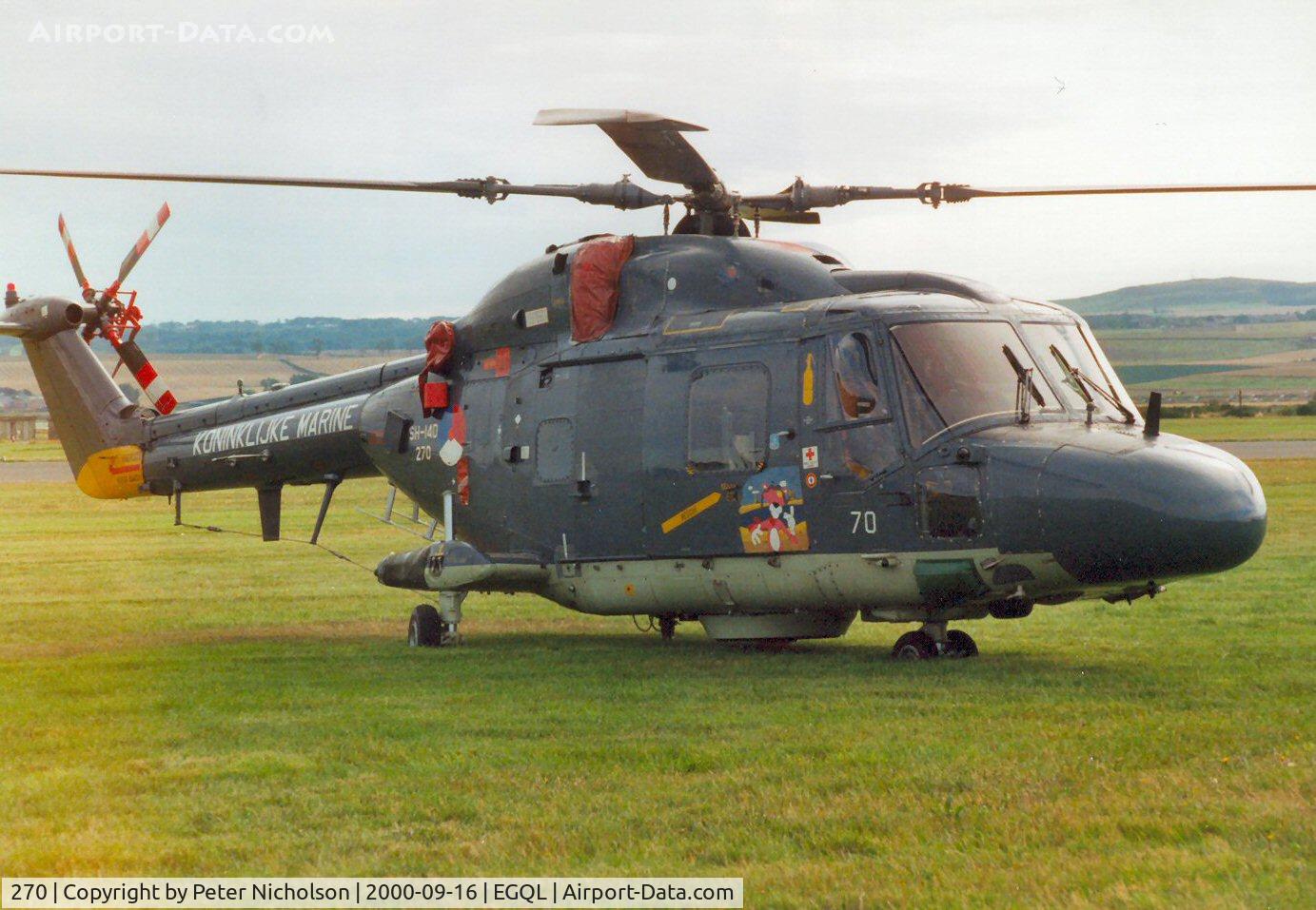 270, Westland SH-14D Lynx C/N 112, SH-14D Lynx of the Royal Netherlands Navy Heligrp on display at the 2000 Leuchars Airshow.