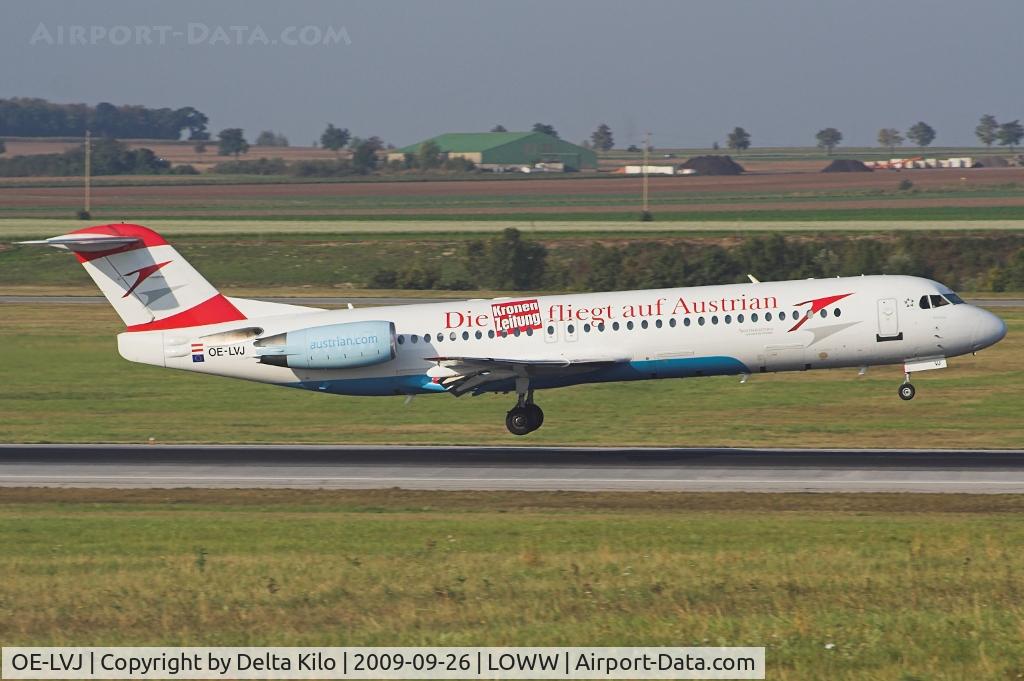 OE-LVJ, 1991 Fokker 100 (F-28-0100) C/N 11359, AUSTRIAN ARROWS with sticker