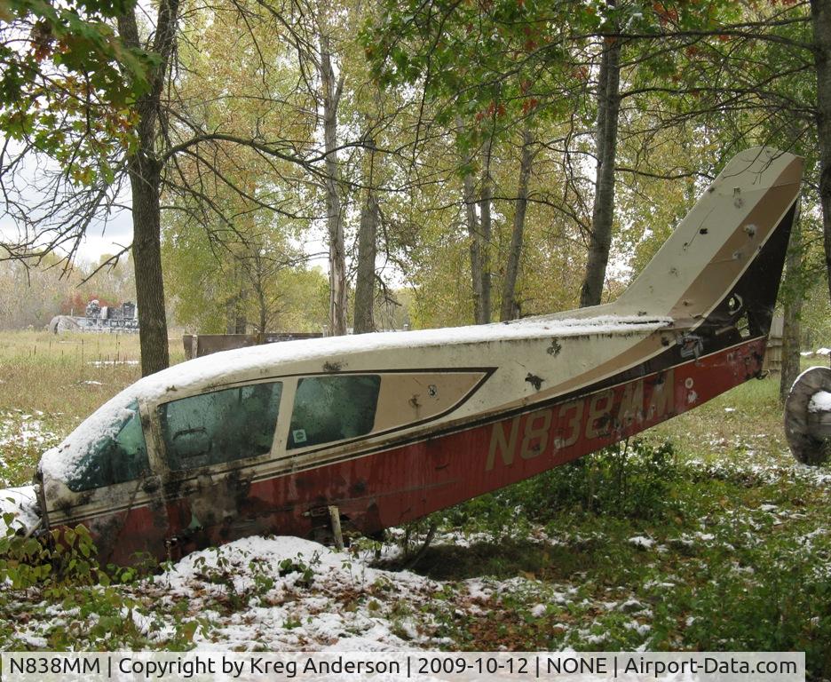 N838MM, Bellanca 17-30 C/N 30014, This plane was purchased several years ago after sitting at KAXN. It serves as an obstacle at a private paintball course. Look up the tail number for an accident report.
