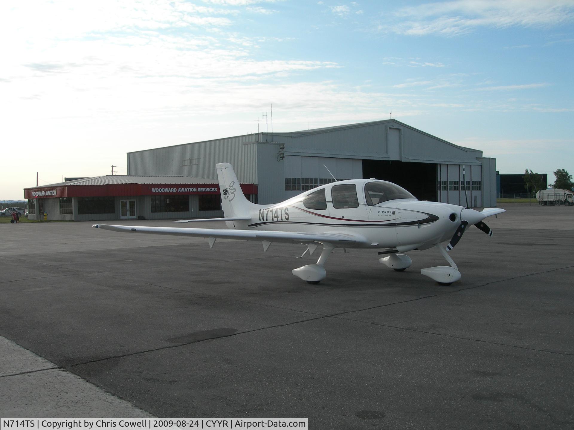 N714TS, 2008 Cirrus SR20 G3 C/N 1999, N714TS 2008 Cirrus SR20 at Woodward's FBO, Goose Bay, Canada, on ferry flight to Europe.