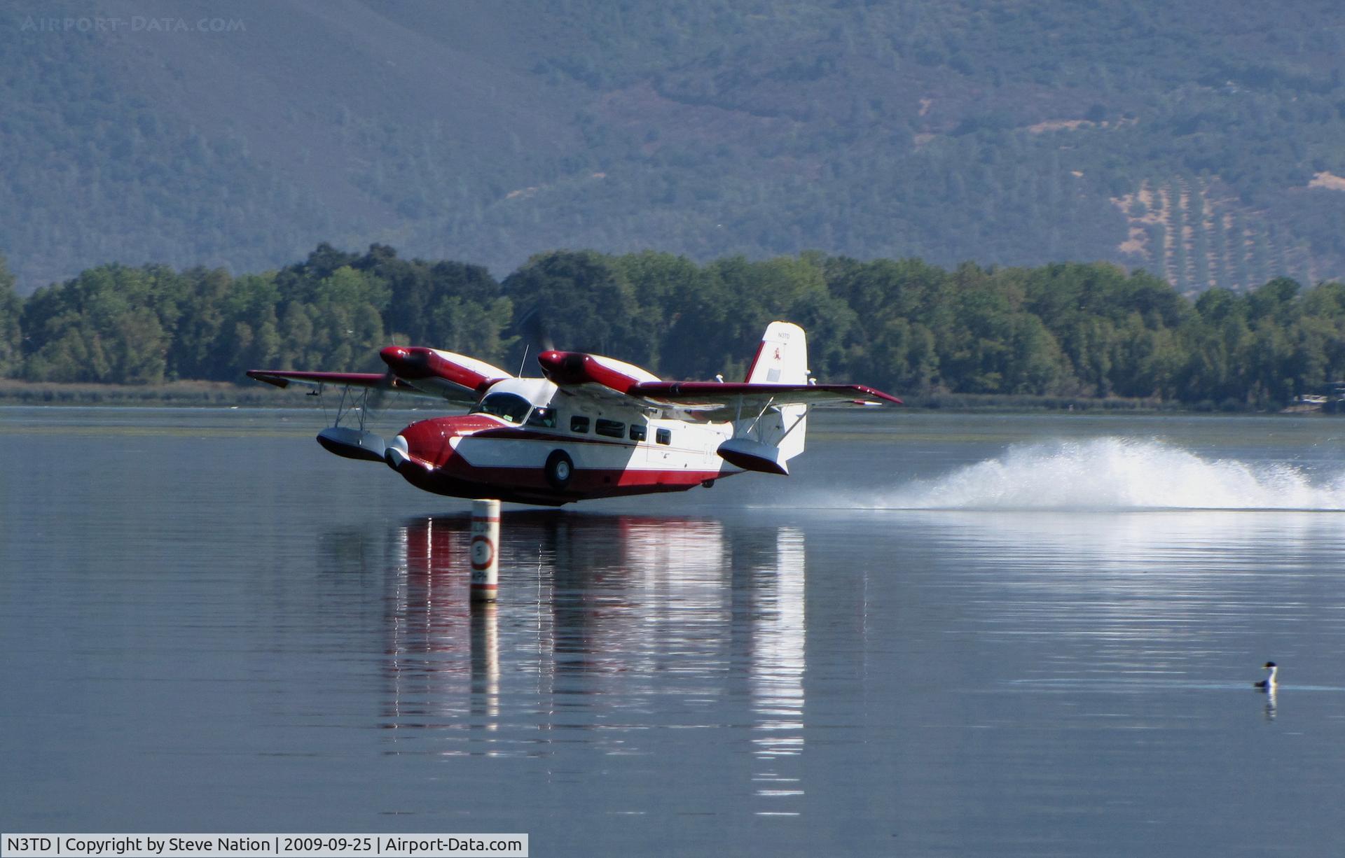 N3TD, 1964 SCAN 30 (G-44A Widgeon) C/N 16, 1964 Grumman SCAN TYPE 30 touching down on Clear Lake, CA (Attending Splash-in)