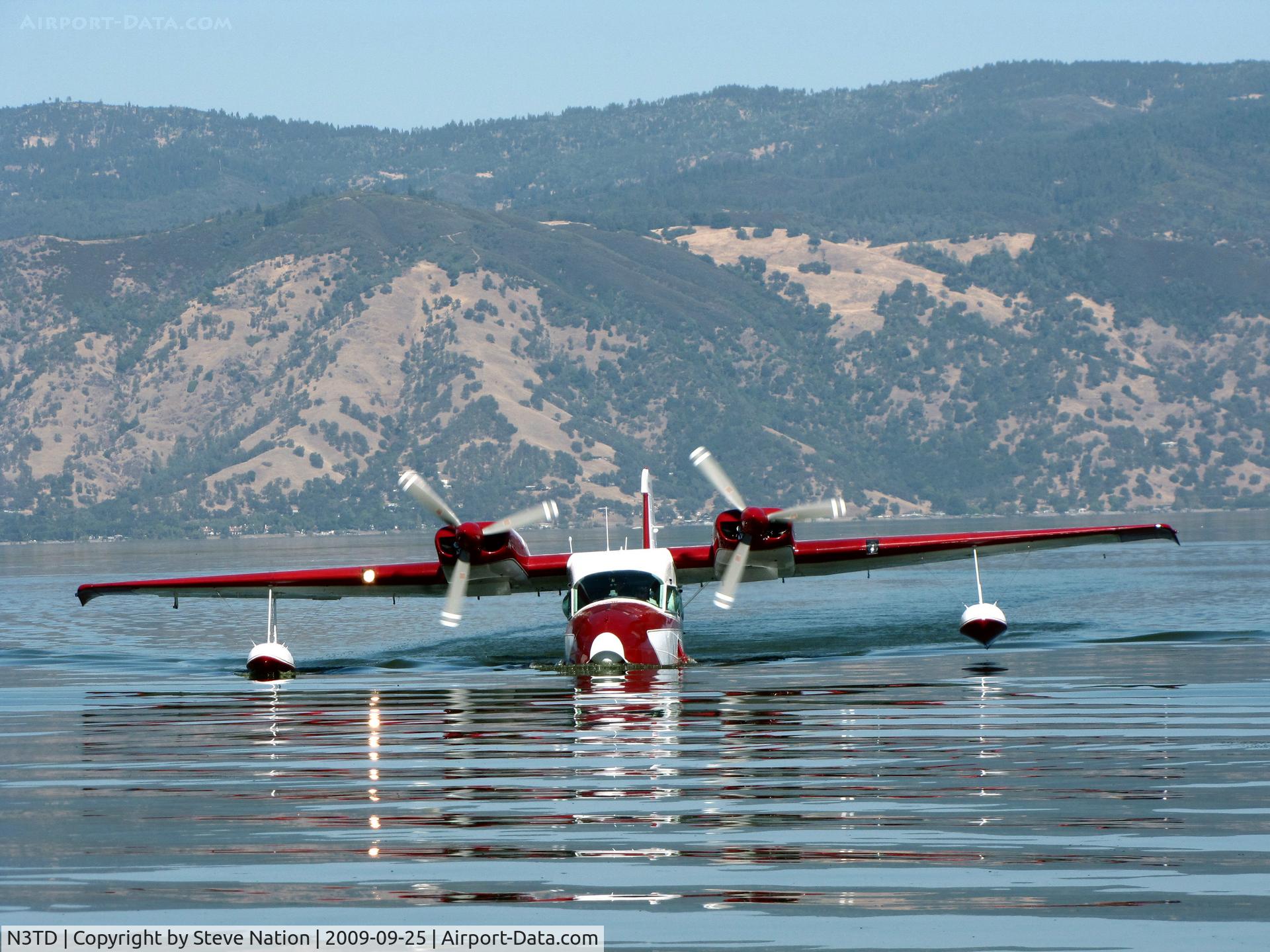 N3TD, 1964 SCAN 30 (G-44A Widgeon) C/N 16, 1964 Grumman SCAN TYPE 30 head-on shot taxiing in to ramp on Clear Lake, CA (Attending Splash-in)