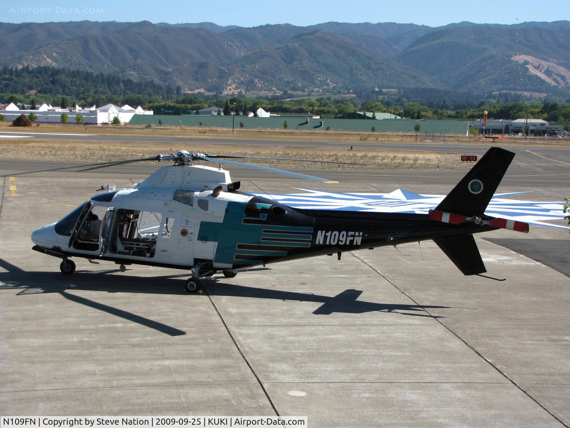 N109FN, 1987 Agusta A109A II C/N 7356, CALSTARS (no titles) 1987 Agusta Spa A109A II on alert '25th Anniversary' tail logo