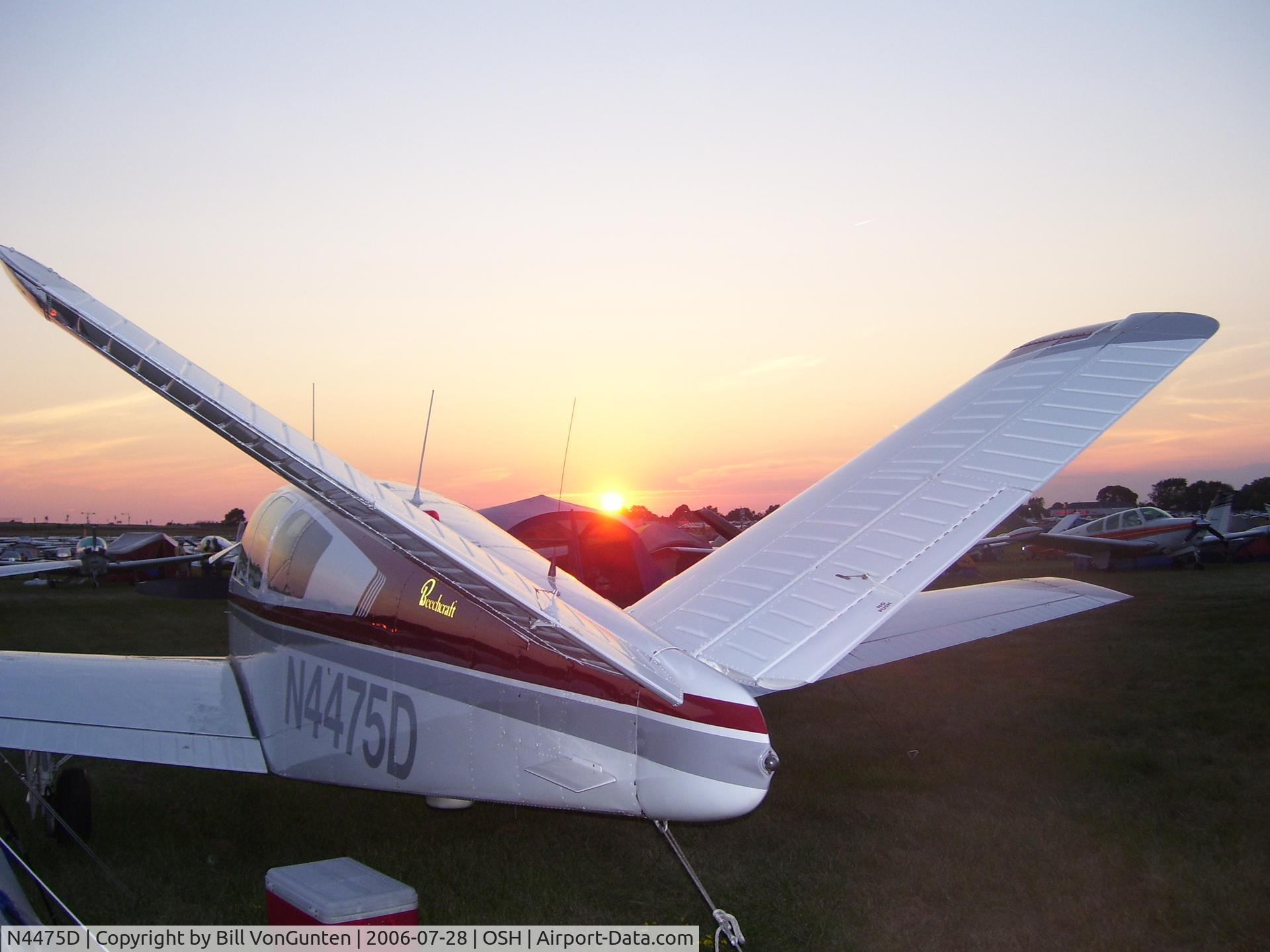 N4475D, 1956 Beech G35 Bonanza C/N D-4619, Day is done, Oshkosh Flyin 2008