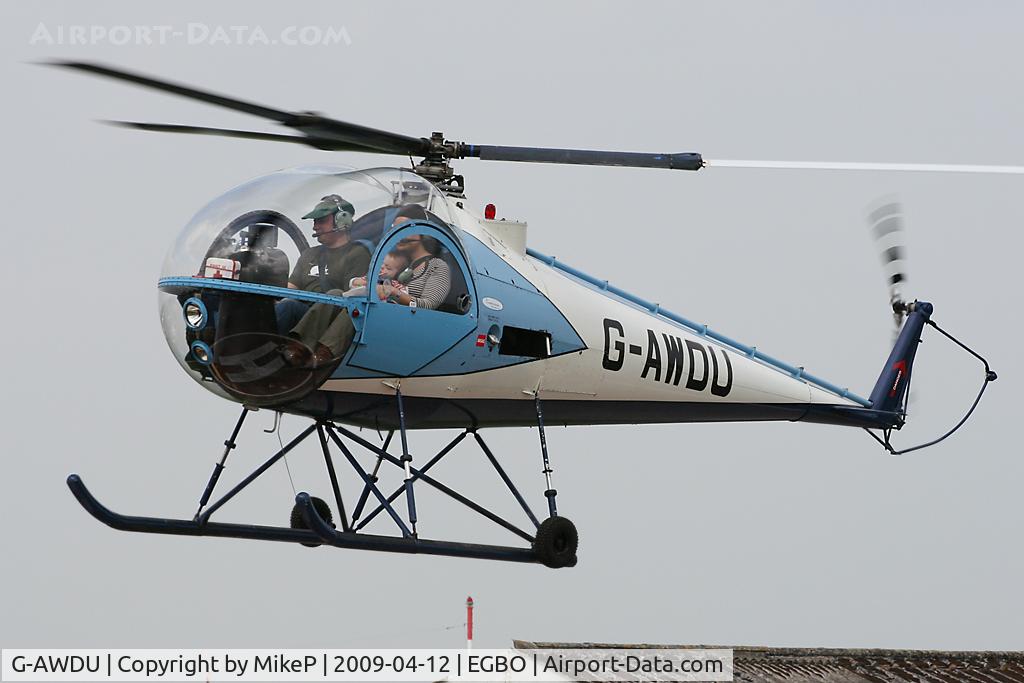 G-AWDU, 1968 Brantly B-2B C/N 481, Pictured arriving at the Easter Open Day & Fly-In.