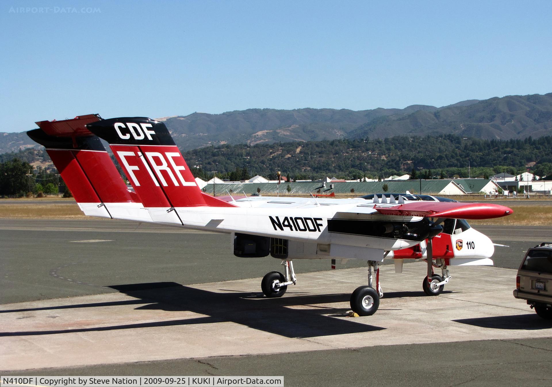 N410DF, North American OV-10A Bronco C/N 305-82 (305158M82?), CDF FIRE OV-10 lead plane #110- in bright sunshine at Ukiah Air Attack Base