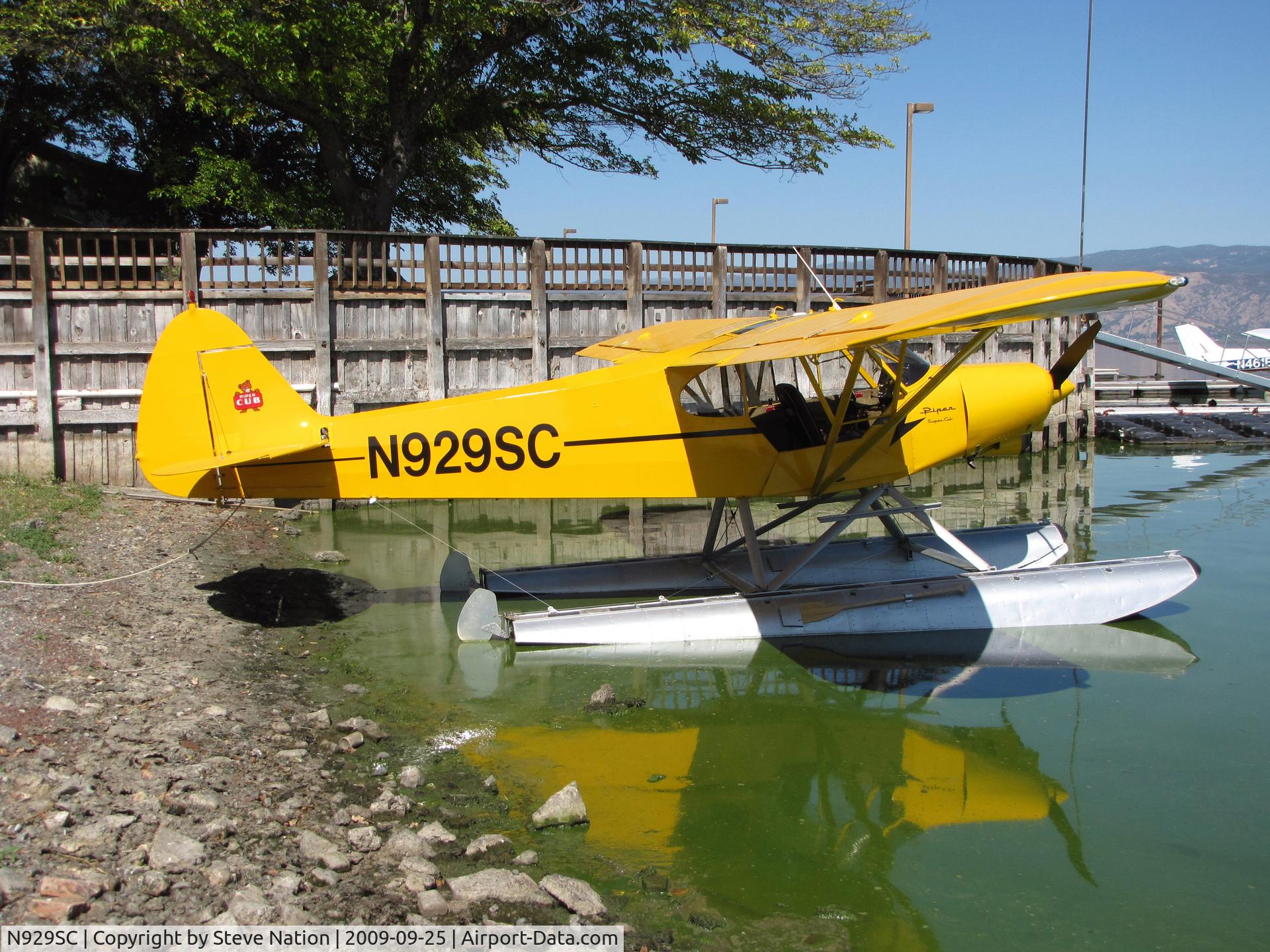 N929SC, 1978 Piper PA-18-150 Super Cub C/N 18-7909002, Float-equipped 1978 Piper PA-18-150 at boat dock near Lakeport, CA