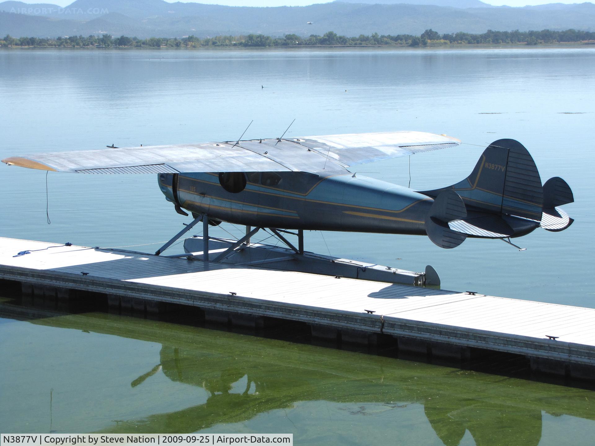 N3877V, 1949 Cessna 195 C/N 7339, Float-equipped 1949 Cessna 195 at Clear Lake boat dock near Lakeport, CA