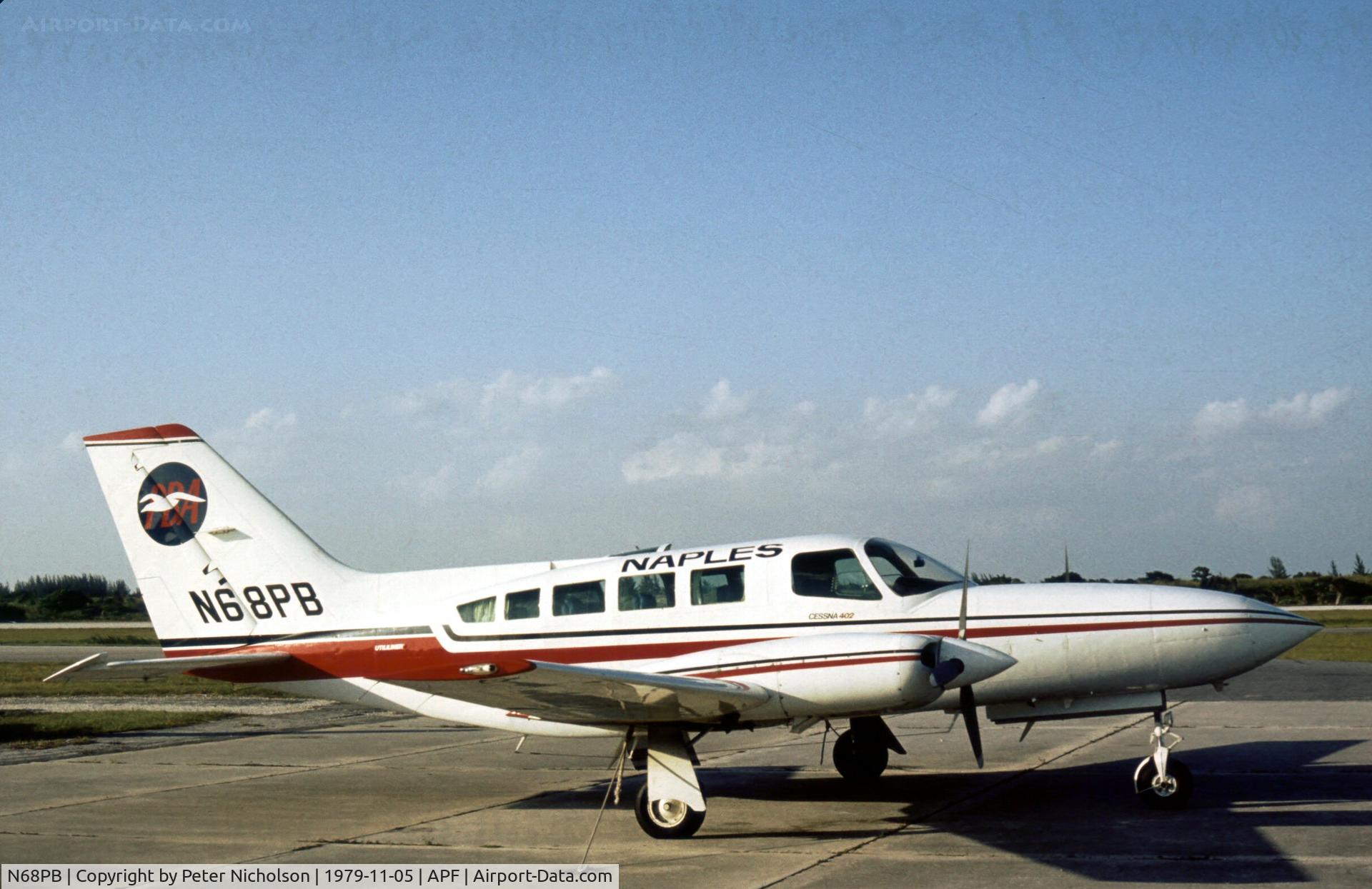 N68PB, 1979 Cessna 402C C/N 402C-0034, Cessna 402C of Naples Airlines division of Provincetown-Boston Airlines as seen at Naples in November 1979.
