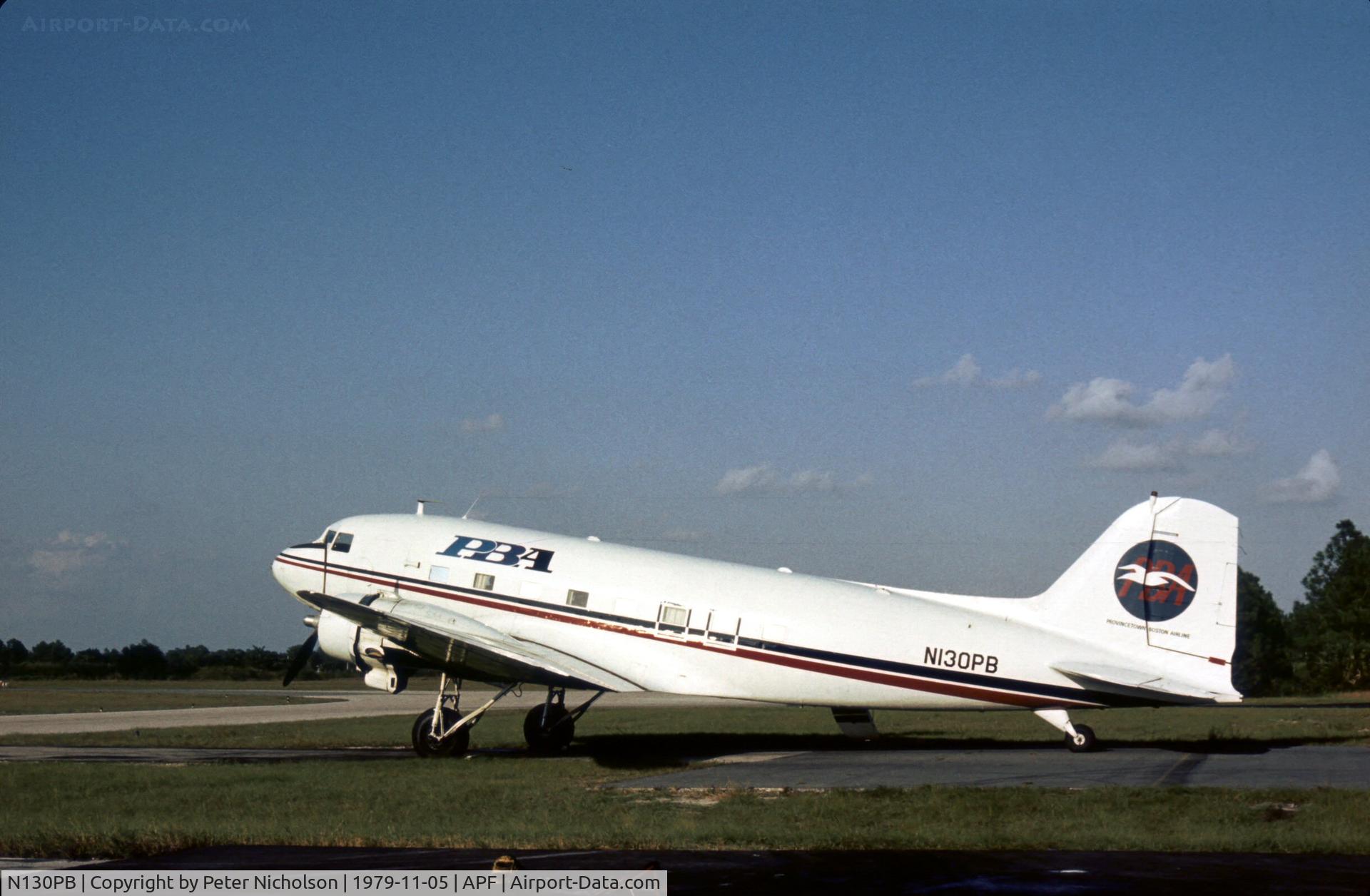 N130PB, 1940 Douglas DC-3A C/N 2213, DC-3A of Naples Airlines division of Provincetown-Boston Airlines as seen at Naples in November 1979.