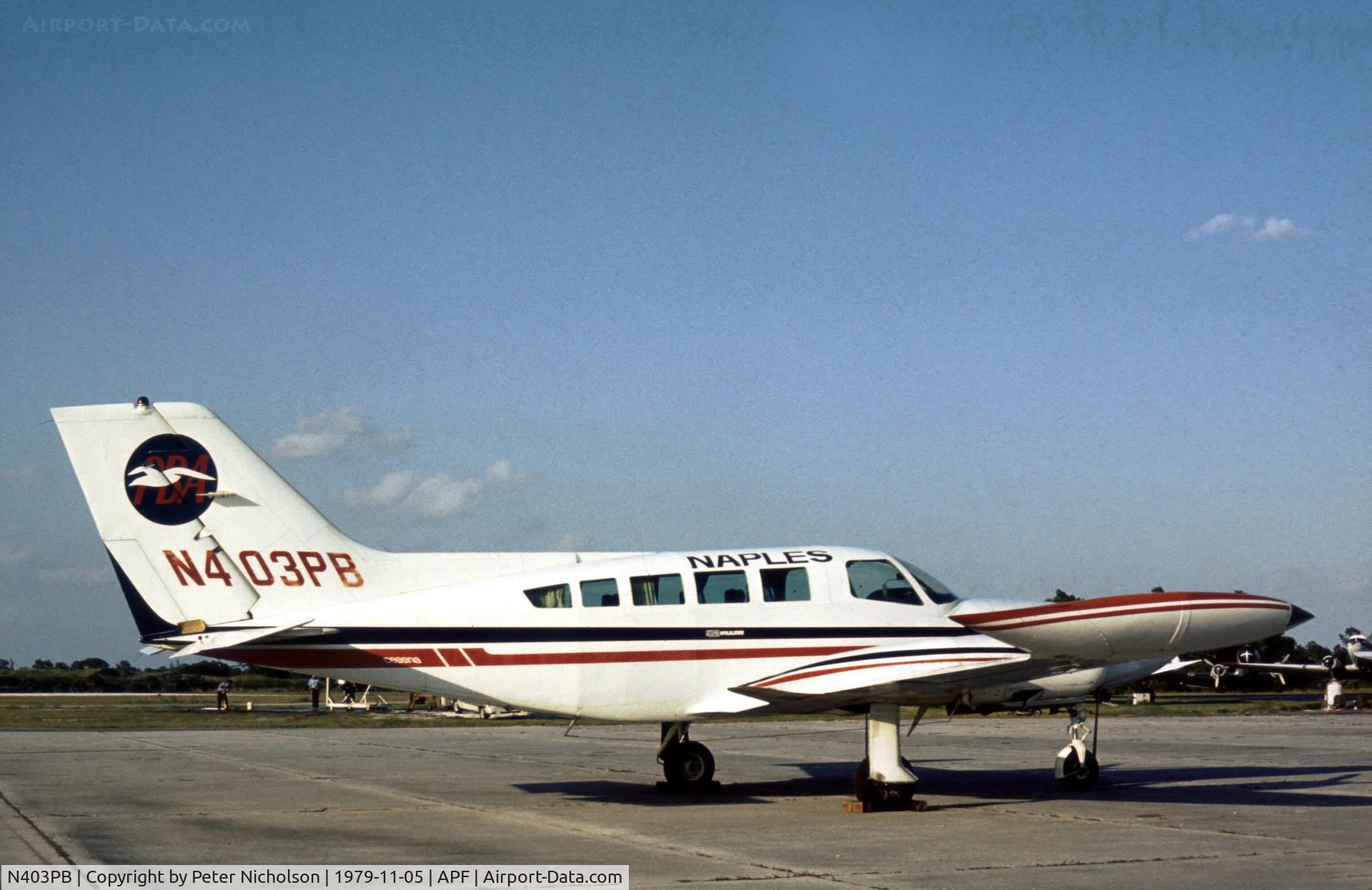 N403PB, 1976 Cessna 402B C/N 402B-1217, Cessna 402B Businessliner of Naples Airlines division of Provincetown-Boston Airlines as seen at Naples in November 1979.