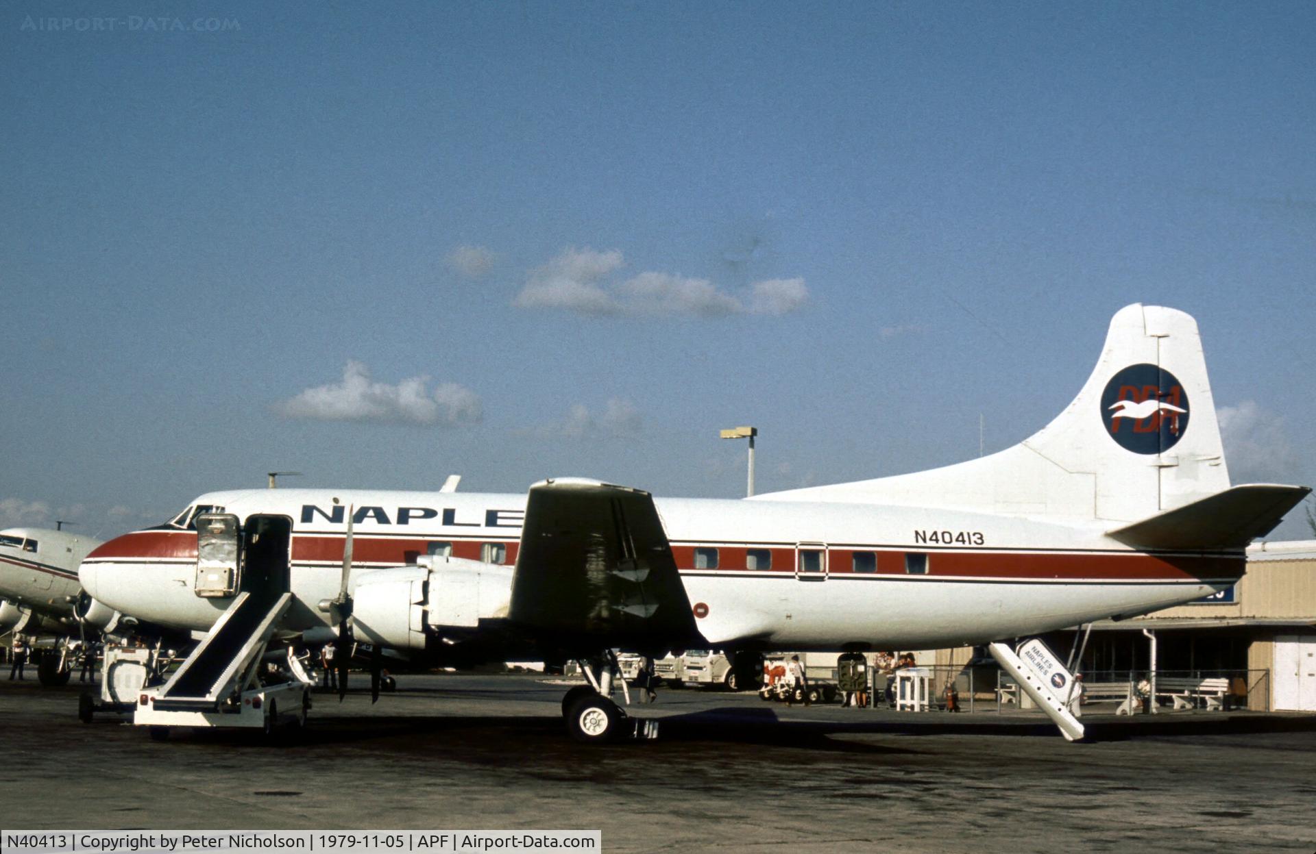 N40413, 1952 Martin 404 C/N 14117, Martin 404 of Naples Airlines division of Provincetown-Boston Airlines as seen at Naples in November 1979.