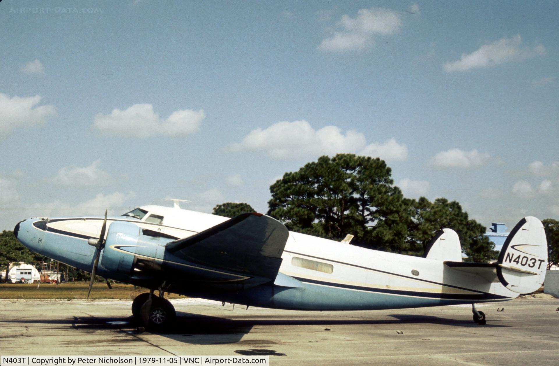 N403T, Lockheed LEARSTAR C/N 2400, Learstar executive conversion of C-60 Lodestar as seen at Venice in November 1979.