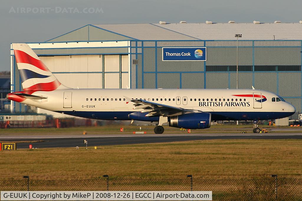 G-EUUK, 2002 Airbus A320-232 C/N 1899, Boxing Day morning at Manchester.