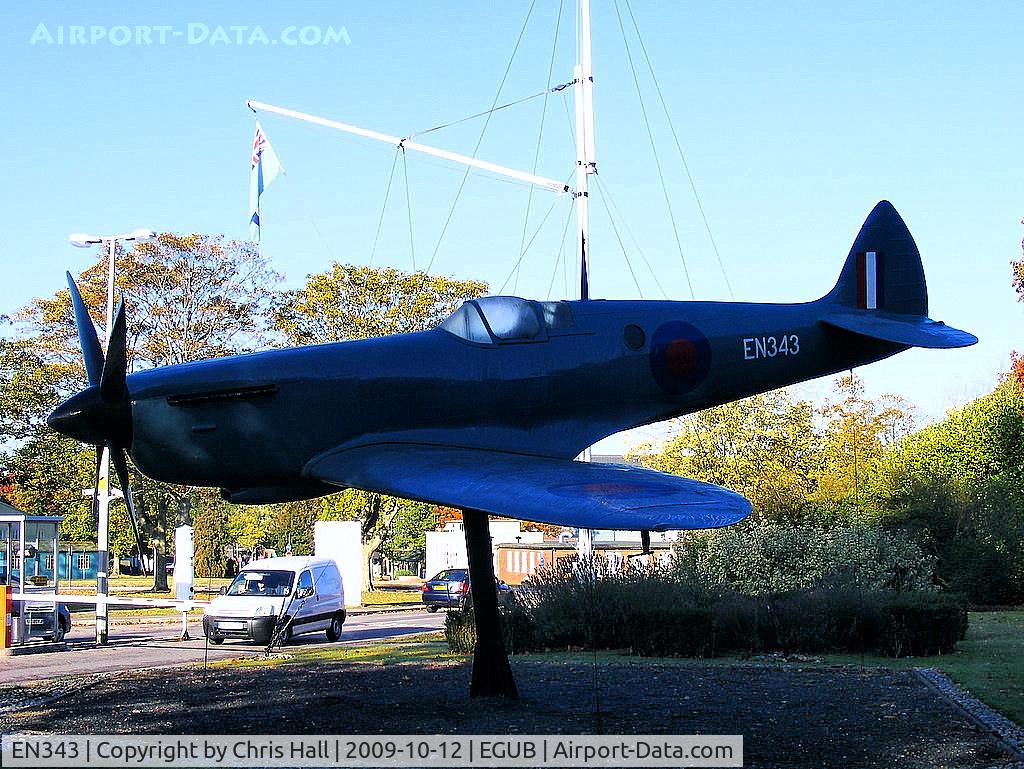 EN343, Supermarine Spitfire PRXI Replica C/N BAPC.226, RAF Benson Gate Guard, Painted to represent EN343 Spitfire PRXI flown by, then, Flying Officer Fray on the morning of the 17th May 1943 to photograph the Mohne and Sorpe Dams after the successful raid by 617 (Dam Busters)Squadron.