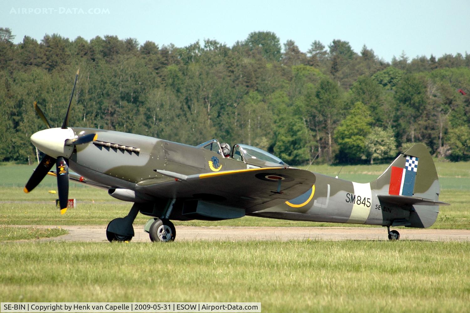 SE-BIN, 1945 Supermarine 394 Spitfire FR.XVIIIe C/N 6S/672224, Bertil Gerhardt taxies the Biltema-owned Spitfire after a display at Västerås Hässlö airport Sweden.
