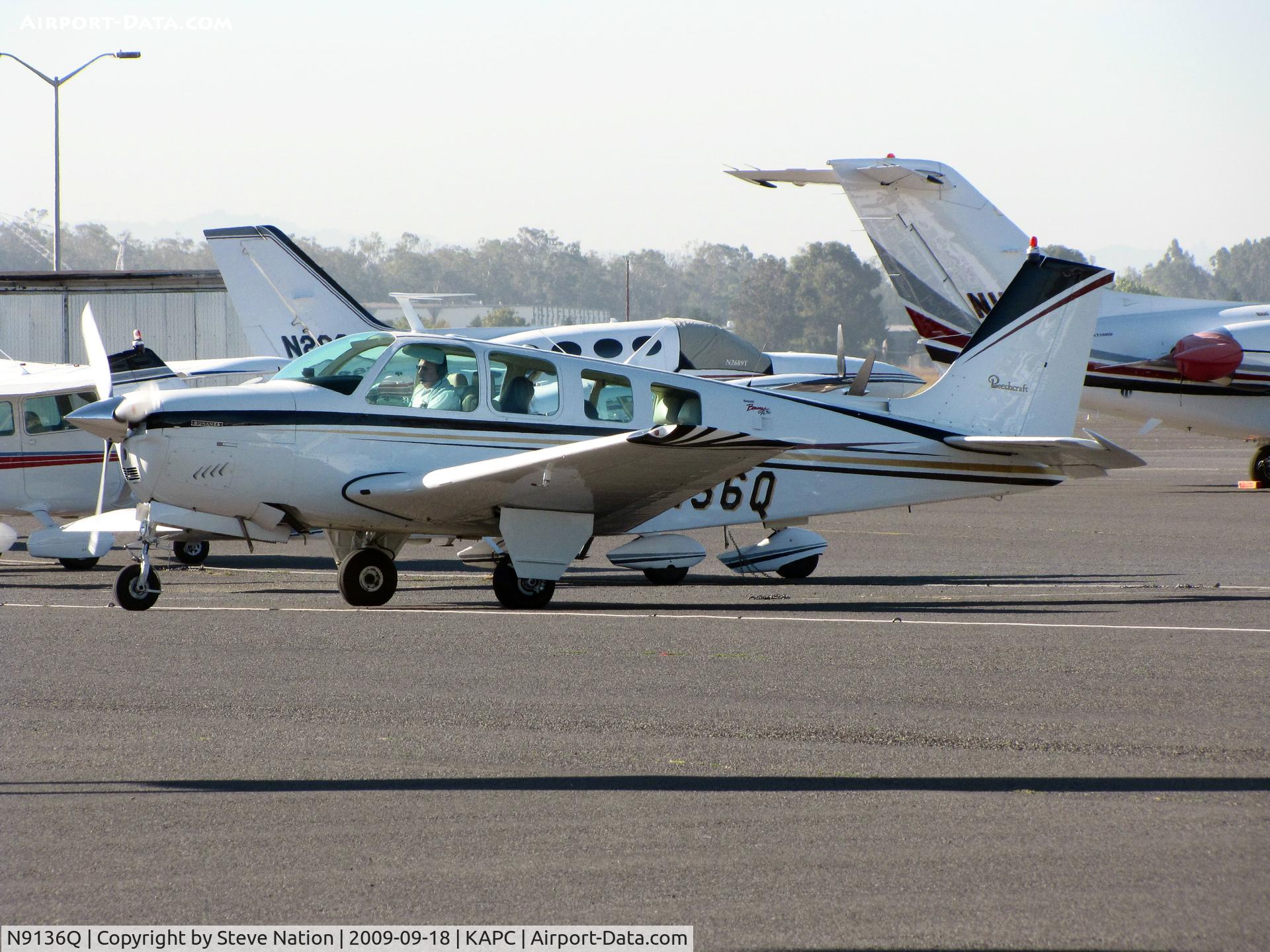 N9136Q, 1970 Beech A36 Bonanza 36 C/N E-248, Chico, Ca-based 1970 Beech A36 after dropping off passengers in wine country