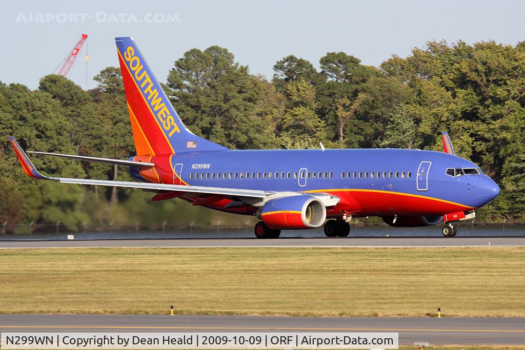 N299WN, 2007 Boeing 737-7H4 C/N 36614, Southwest Airlines N299WN (FLT SWA1129) on takeoff roll on RWY 23 enroute Chicago Midway Int'l (KMDW). Stephanie Liske is onboard heading to St Louis via Chicago Midway.