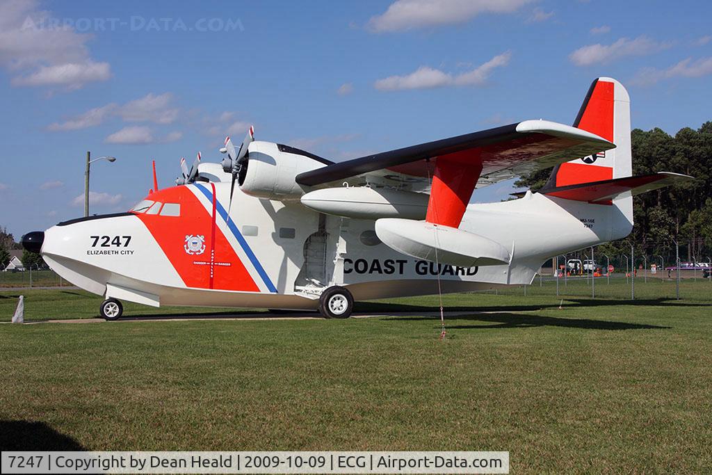 7247, 1951 Grumman UF-1G (HU-16B) Albatross C/N G-336, Preserved at the gate of USCGAS Elizabeth City, NC is this Grumman HU-16E Albatross 51-7247. For 32 years, from May 1951 to March 1983, 88 of these aircraft served in the US Coast Guard. It's primary mission was search & rescue.