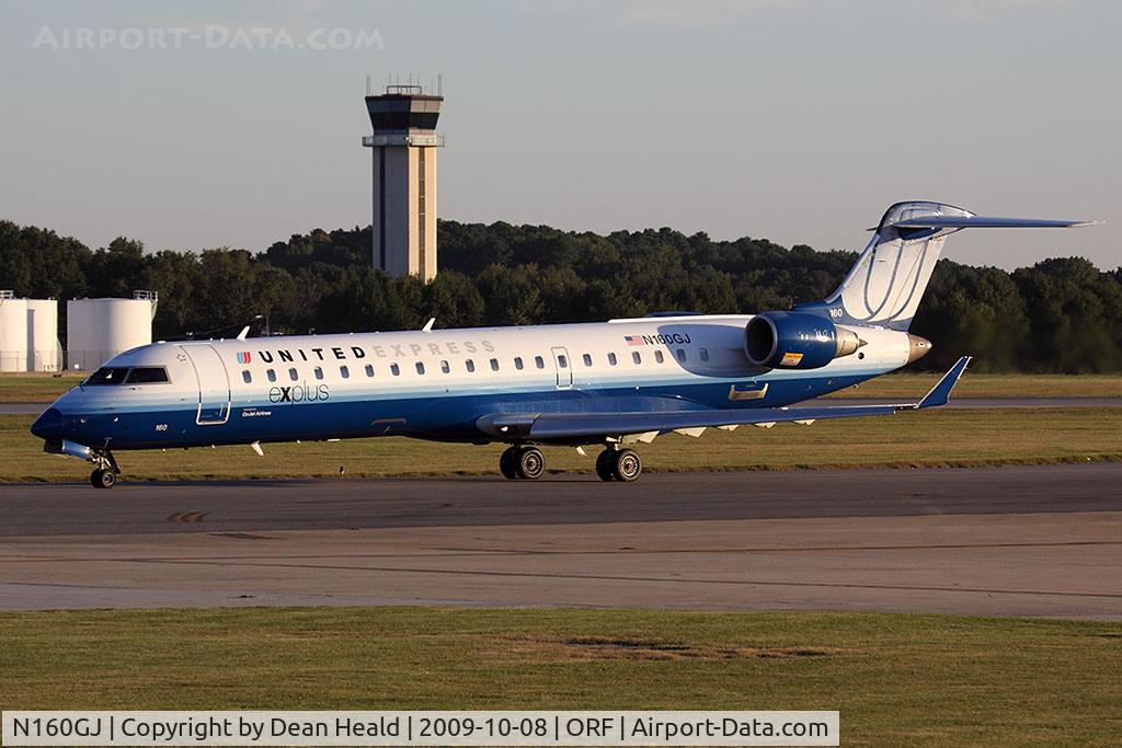 N160GJ, 2006 Bombardier CRJ-702 (CL-600-2C10) Regional Jet C/N 10239, United Express (GoJet Airlines) N160GJ taxiing to RWY 23 for departure to Washington Dulles Int'l (KIAD) as FLT GJS7410.