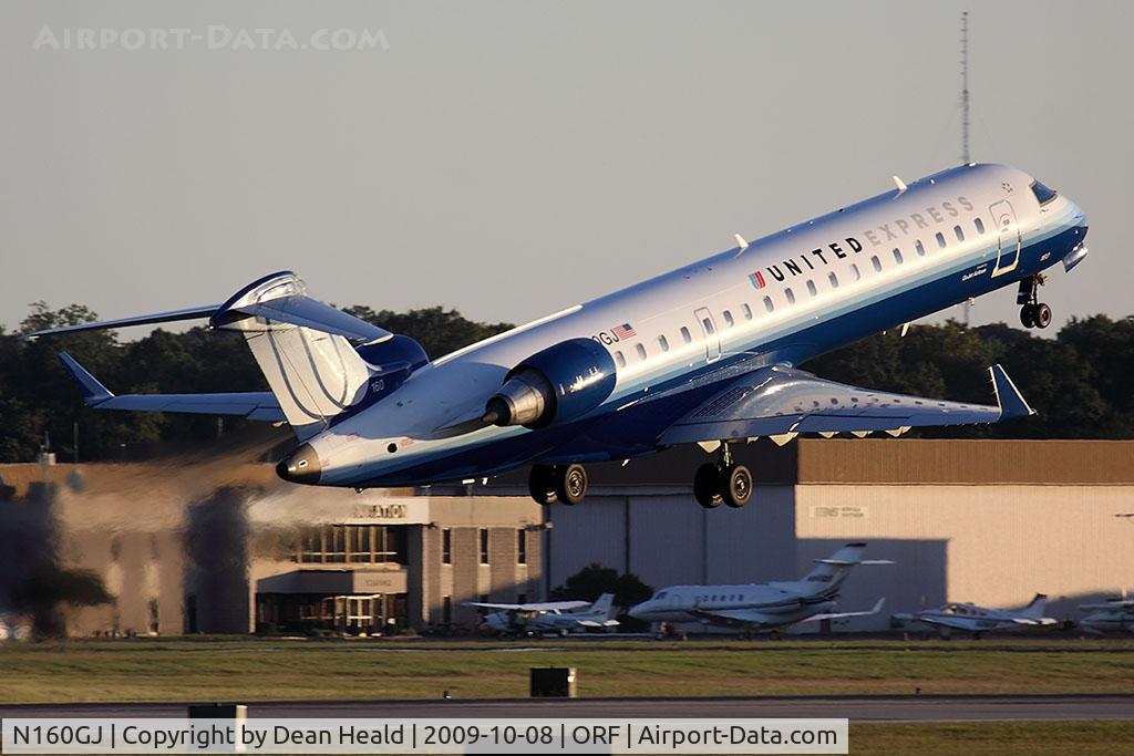 N160GJ, 2006 Bombardier CRJ-702 (CL-600-2C10) Regional Jet C/N 10239, United Express (GoJet Airlines) N160GJ (FLT GJS7410) departing RWY 23 enroute to Washington Dulles Int'l (KIAD).