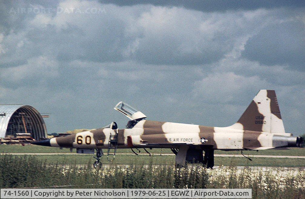 74-1560, 1974 Northrop F-5E Tiger II C/N R.1231, F-5E Tiger II of the 527th Tactical Fighter Training Aggressor Squadron seen at their Alconbury base in the Summer of 1979.