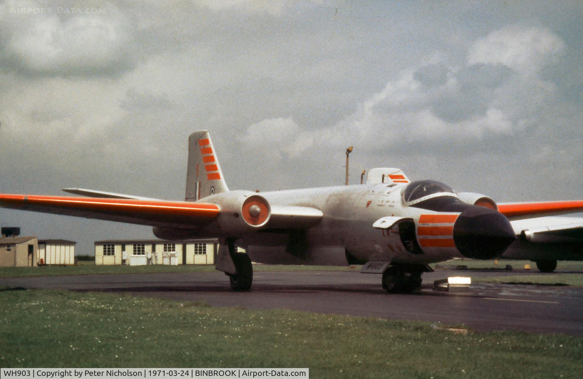 WH903, 1954 English Electric Canberra T.19 C/N SH1646, Canberra T.19 of 85 Squadron as seen at RAF Binbrook in March 1971.
