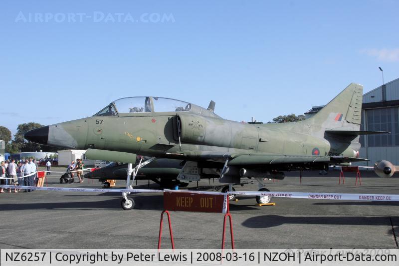 NZ6257, 2002 McDonnell Douglas TA-4K Skyhawk C/N 13734, Assembled from front fuselage of ex-USN TA-4J, rear fuse of USN A-4F and assorted spare parts at Ohakea as non-flying airframe for museum display.