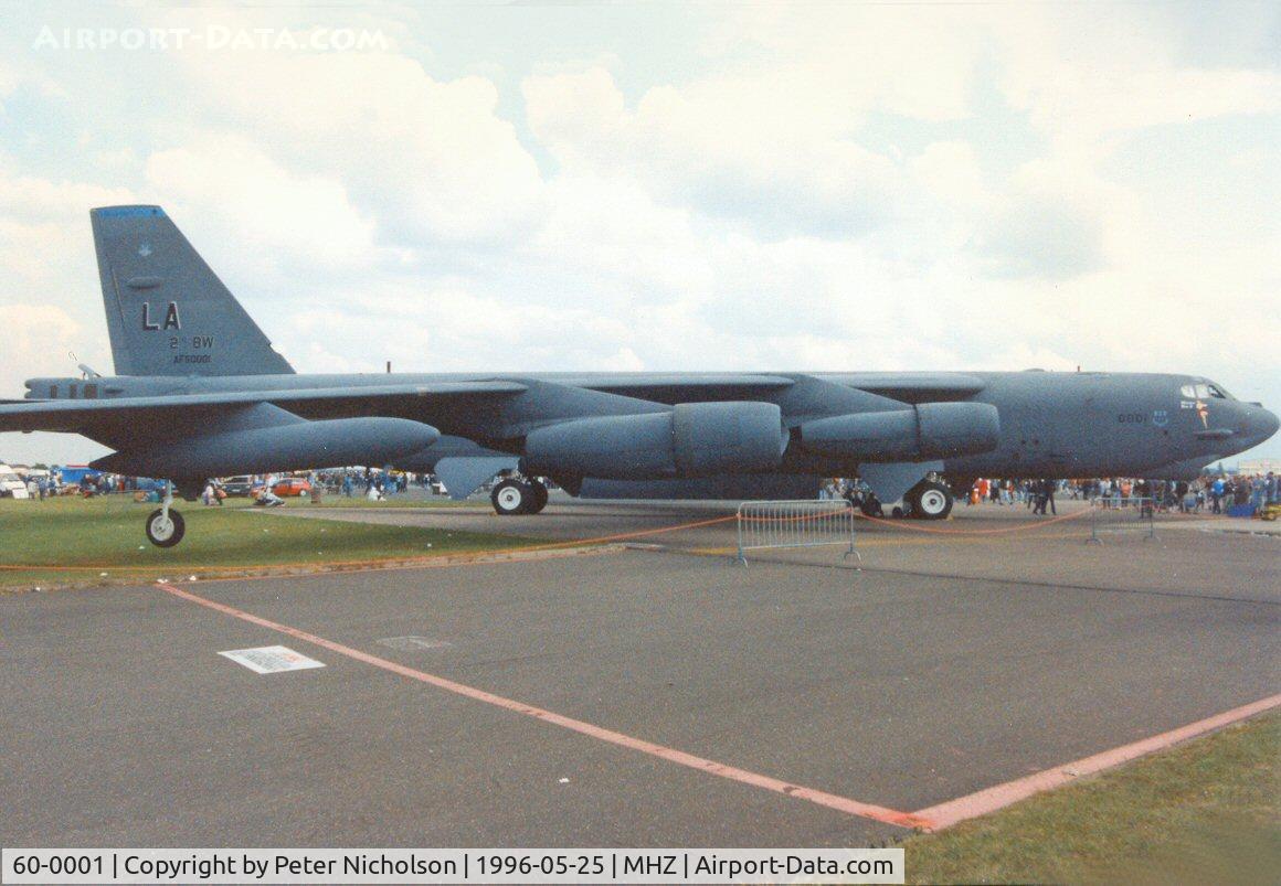 60-0001, 1960 Boeing B-52H Stratofortress C/N 464366, B-52H Stratofortress named Memphis Belle IV of 20th Bomb Squadron/2nd Bomb Wing on display at the 1996 Mildenhall Air Fete.