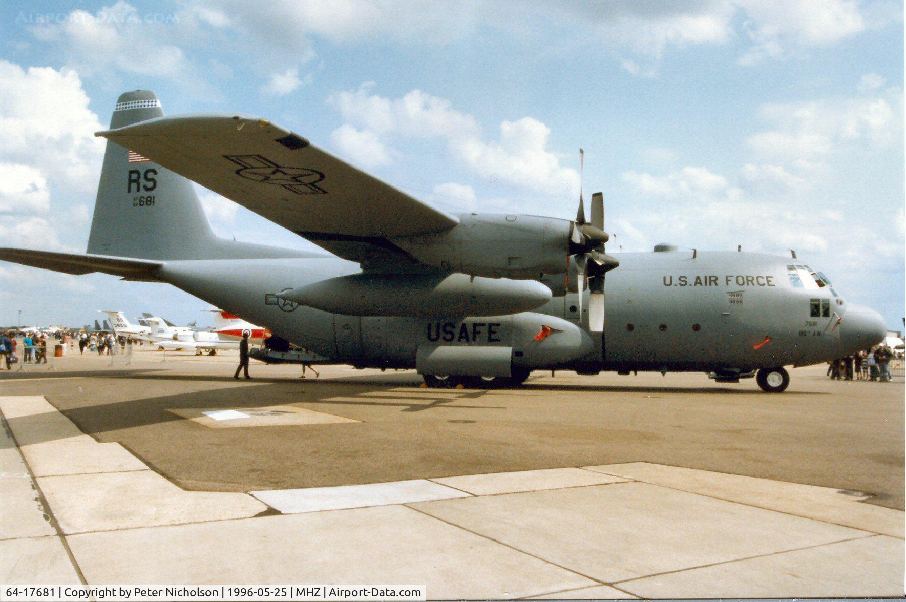 64-17681, 1964 Lockheed C-130E Hercules C/N 382-4069, C-130E Hercules of 37th Airlift Squadron/86th Airlift Wing on display at the 1996 Mildenhall Air Fete.