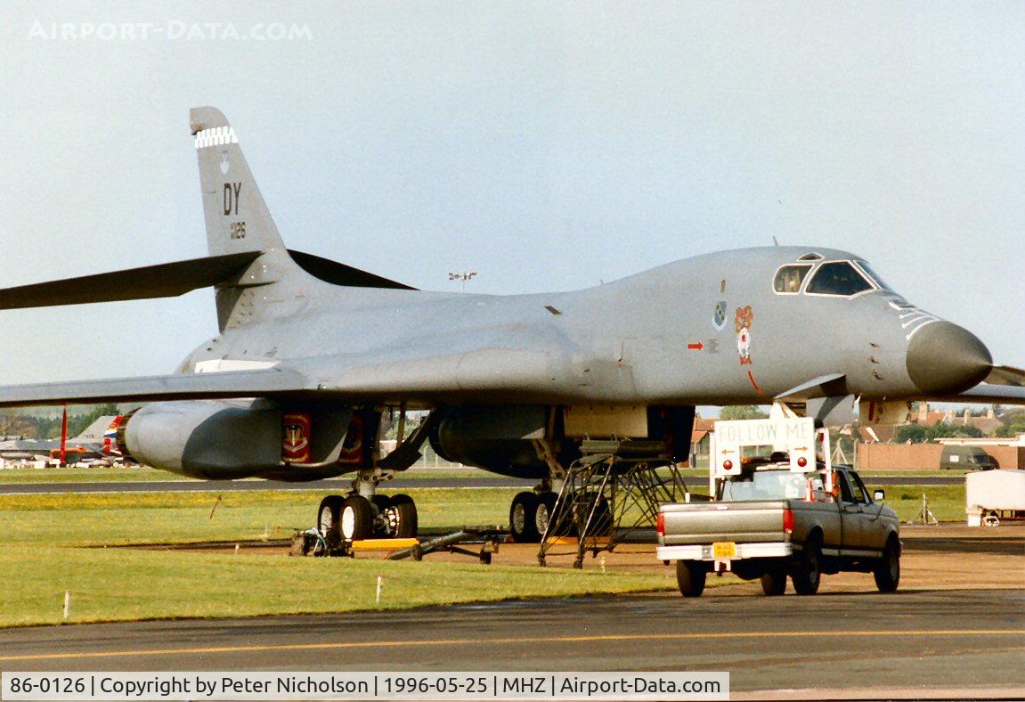 86-0126, 1986 Rockwell B-1B Lancer C/N 86, B-1B Lancer named Hungry Devil of 28th Bomb Squadron/7th Wing at the 1996 Mildenhall Air Fete.