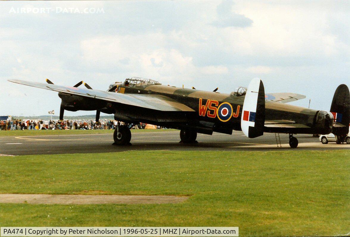 PA474, 1945 Avro 683 Lancaster B1 C/N VACH0052/D2973, Lancaster I of the Battle of Britain Memorial Flight on display at the 1996 Mildenhall Air Fete.