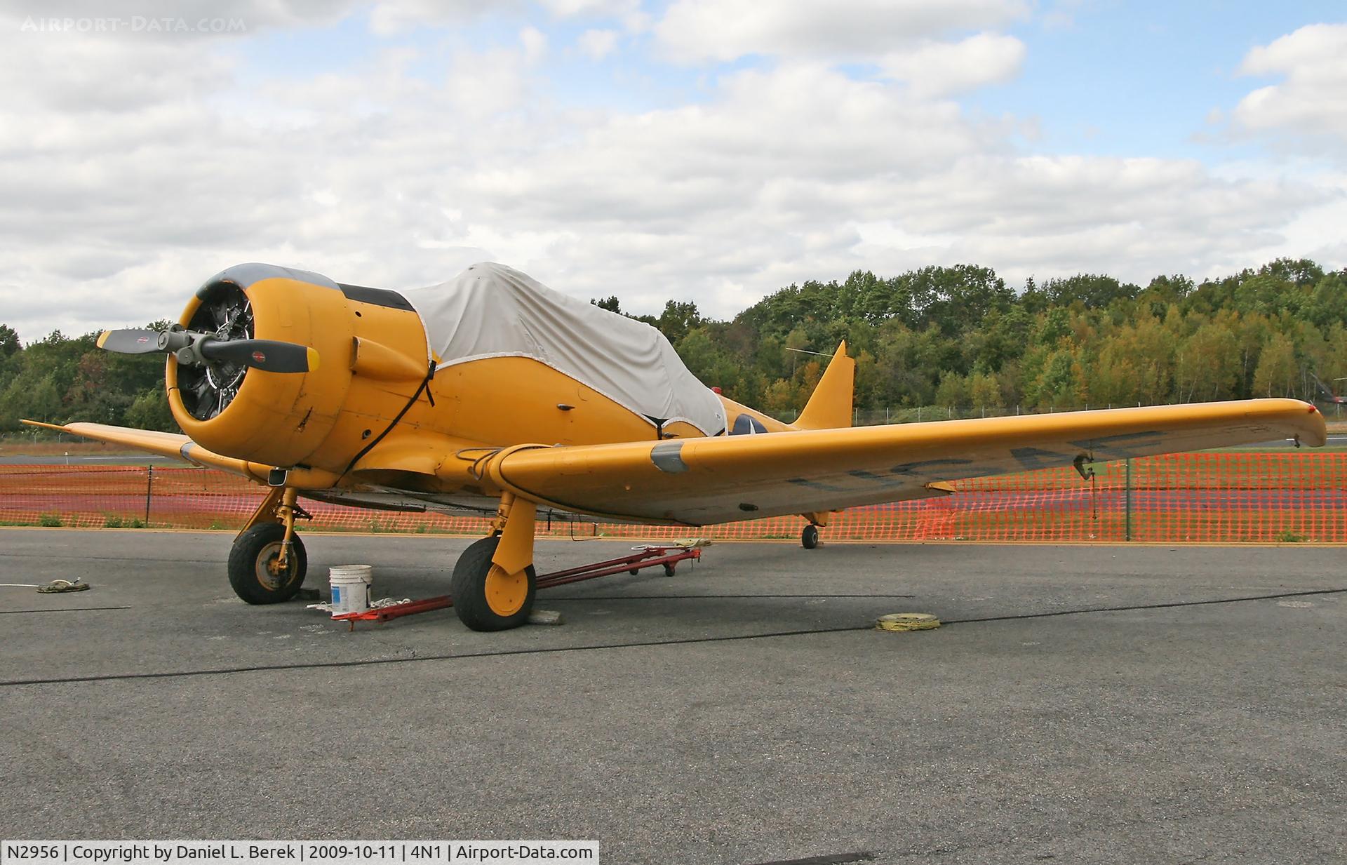 N2956, 1941 North American AT-6C C/N 66-2689, A nice yellow AT-6 trainer in later period markings undergoes restoration at Greenwood Lake, NJ (N41).  The Pratt & Whittney R1340 engine appeared to have been overhauled recently.  I hope to see this fine aircraft in the air soon.
