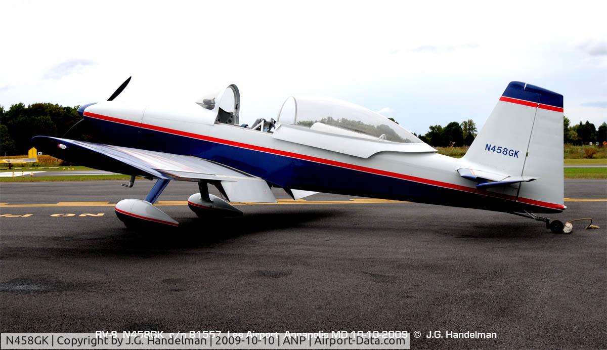 N458GK, 2008 Vans RV-8 C/N 81557, at Lee Airport Annapolis MD