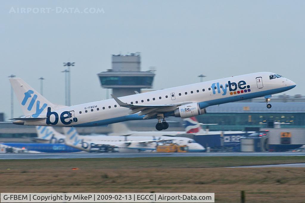 G-FBEM, 2008 Embraer 195LR (ERJ-190-200LR) C/N 19000204, Starting to climb away from 05L.
